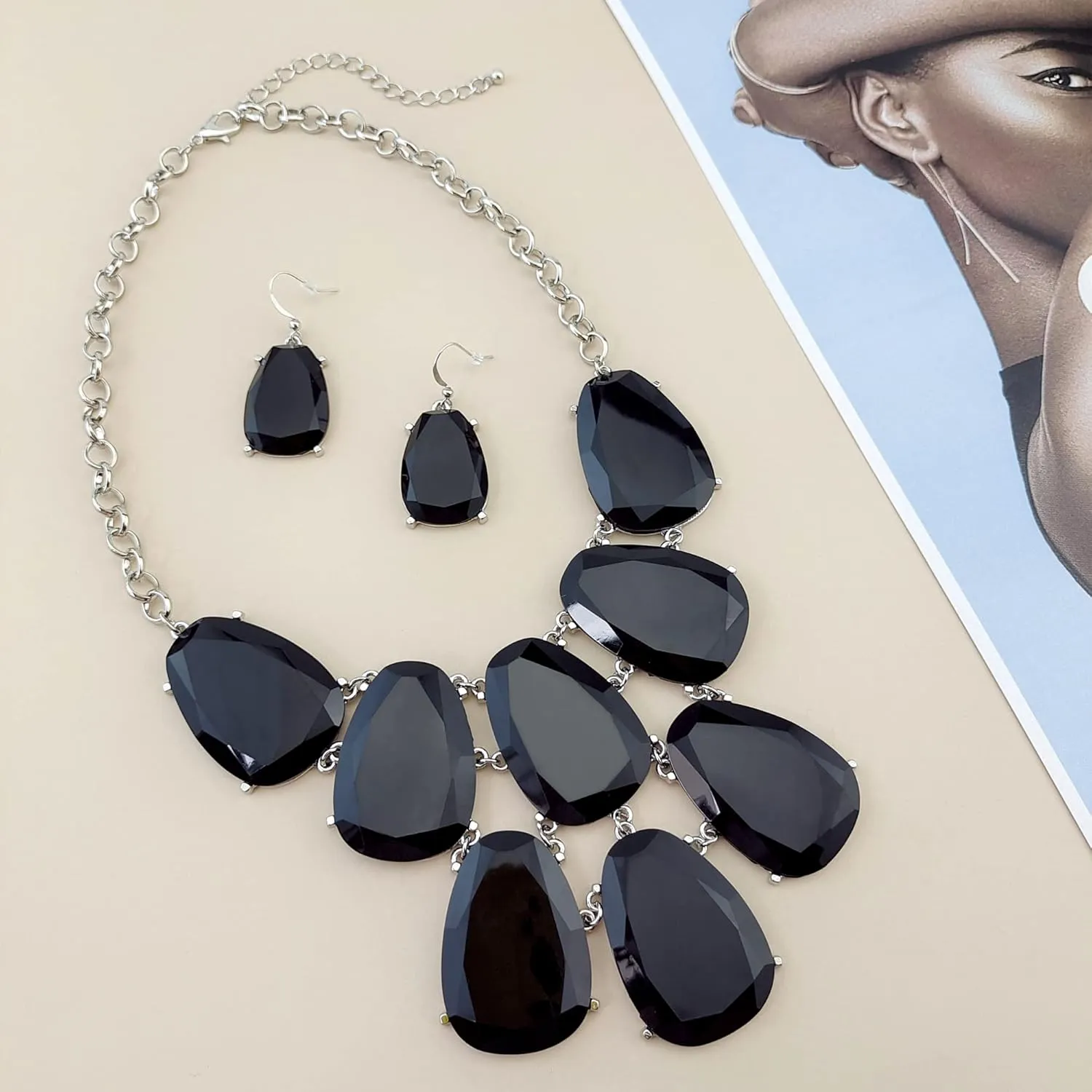 Firstmeet Chunky Bubble Statement Collar Necklace with Earrings for Women