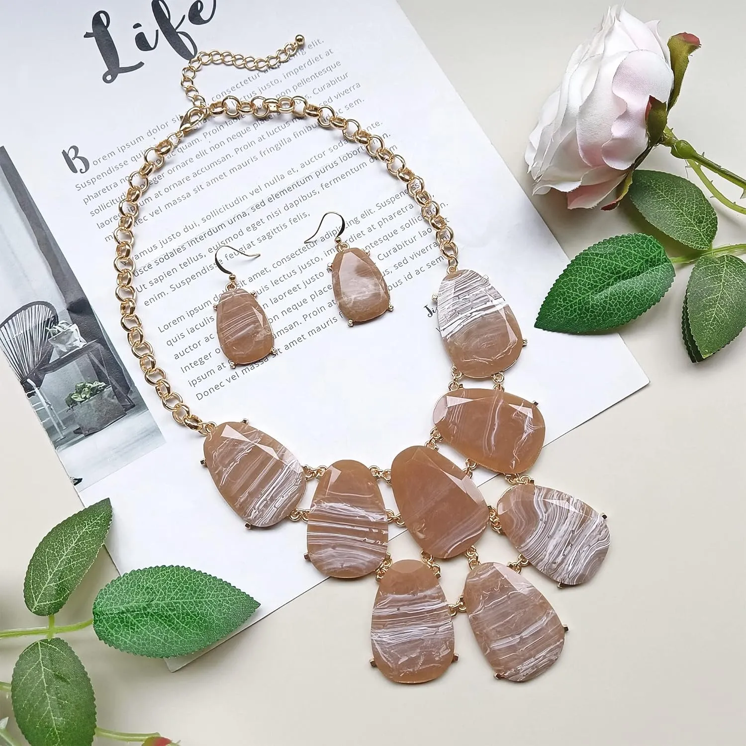 Firstmeet Chunky Bubble Statement Collar Necklace with Earrings for Women
