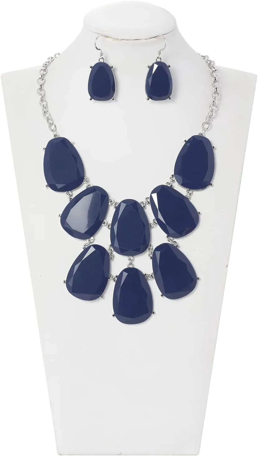 Firstmeet Chunky Bubble Statement Collar Necklace with Earrings for Women