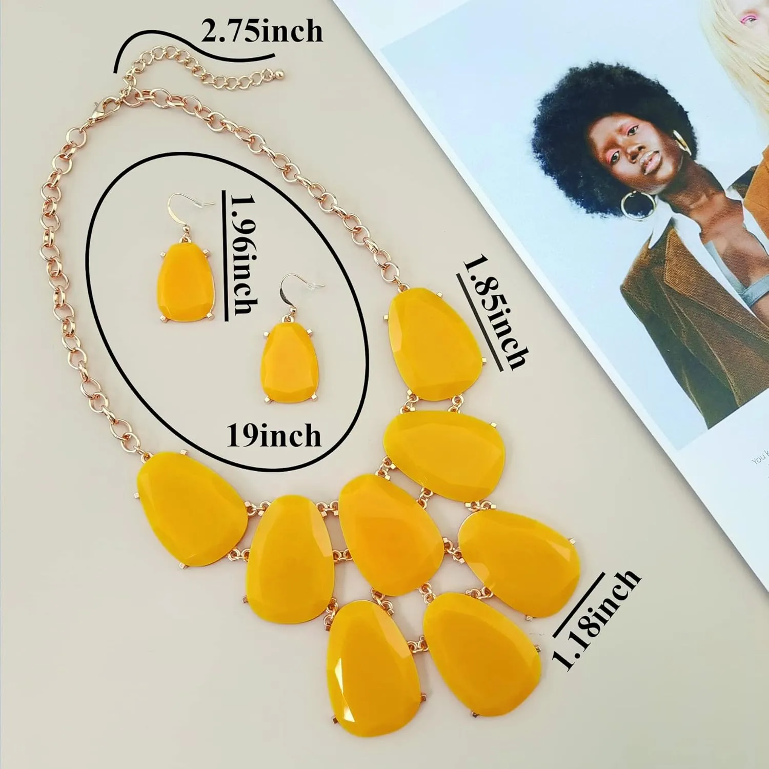 Firstmeet Chunky Bubble Statement Collar Necklace with Earrings for Women