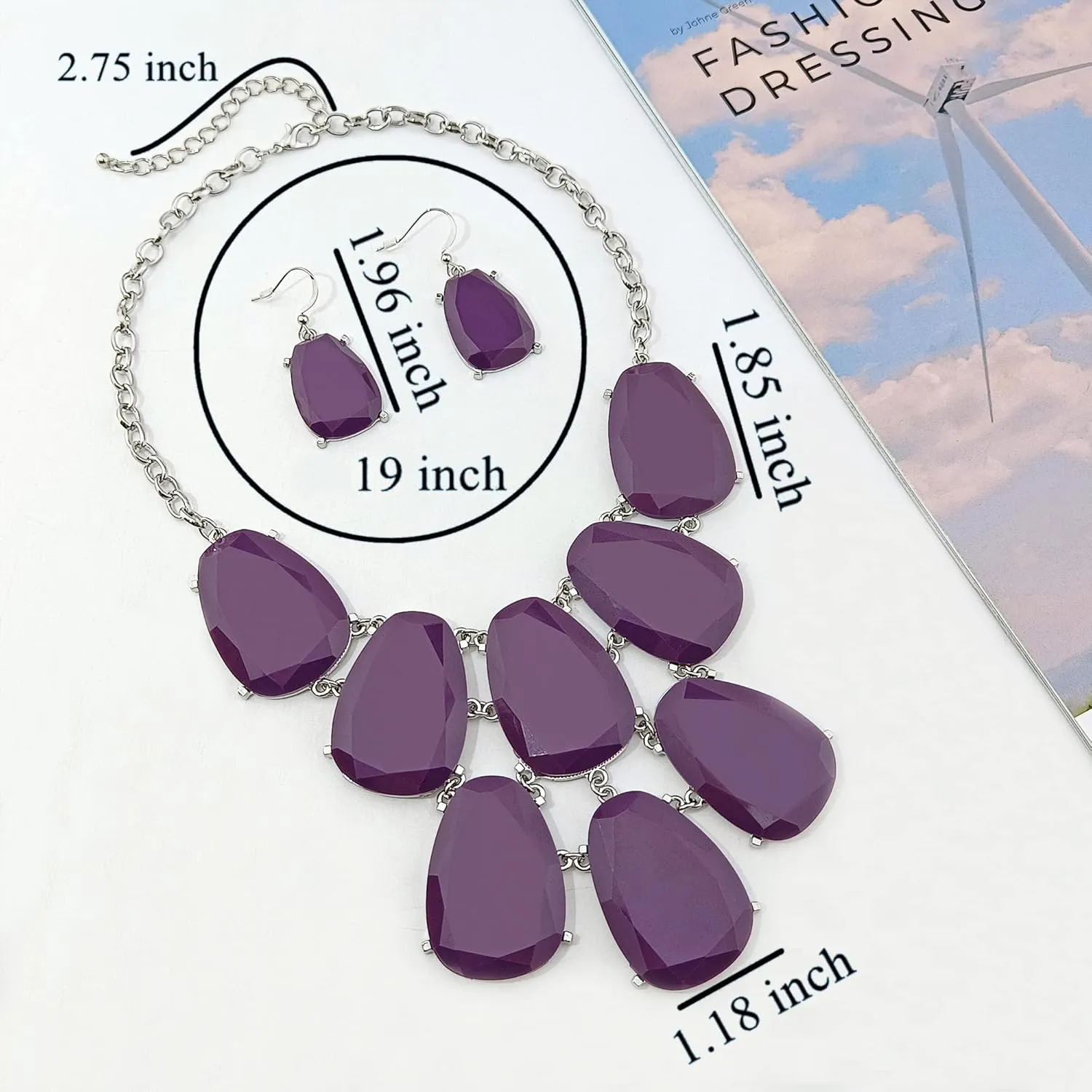 Firstmeet Chunky Bubble Statement Collar Necklace with Earrings for Women