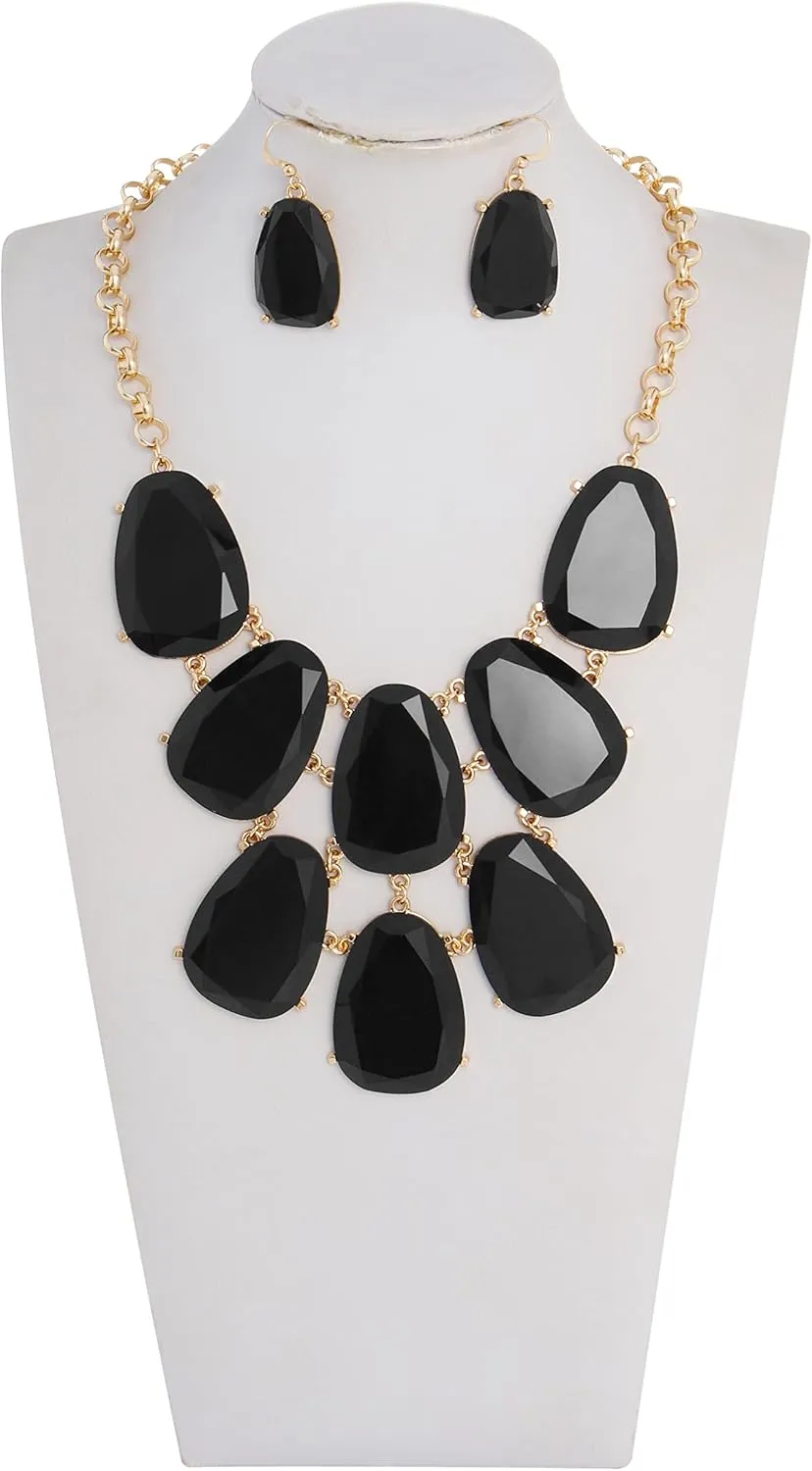 Firstmeet Chunky Bubble Statement Collar Necklace with Earrings for Women