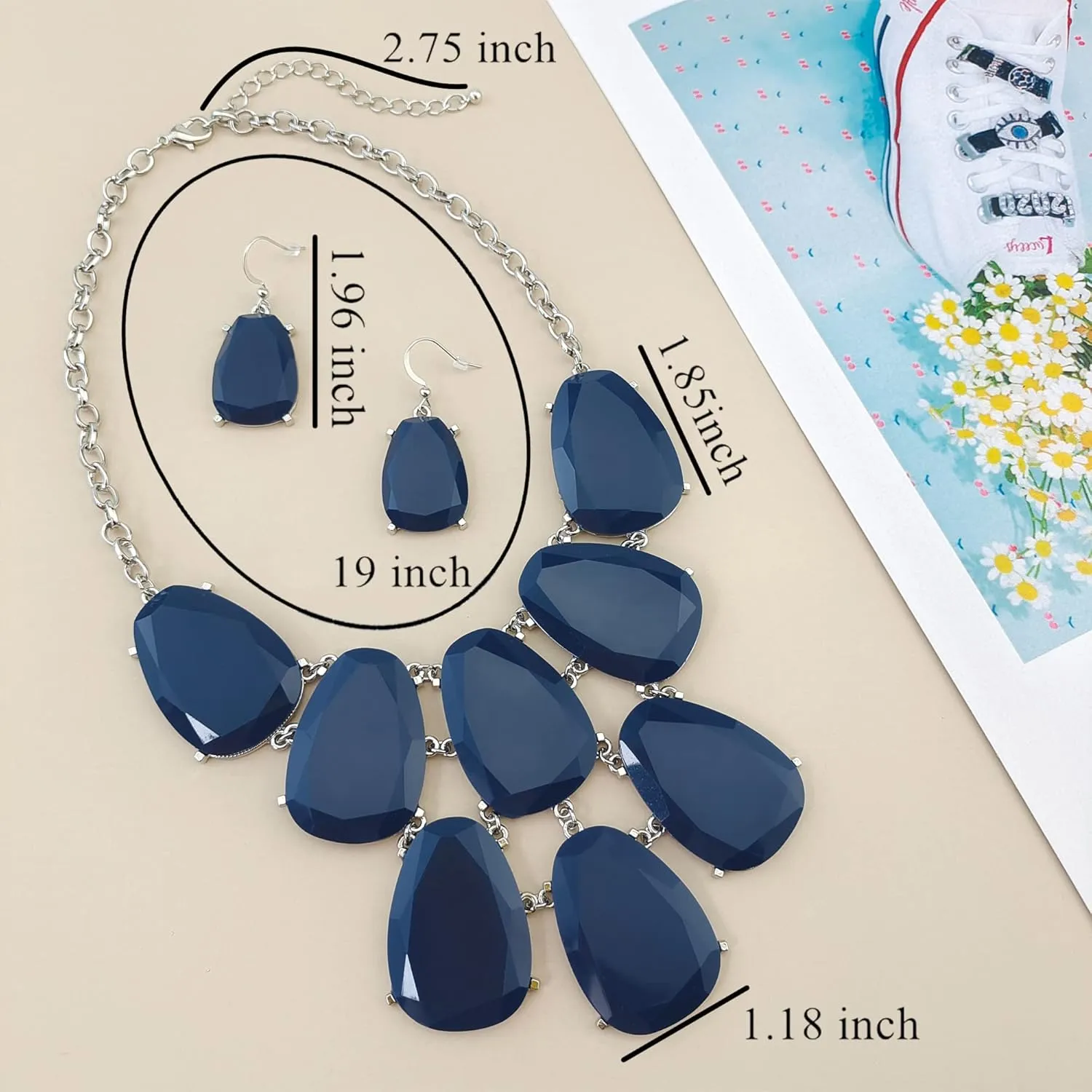 Firstmeet Chunky Bubble Statement Collar Necklace with Earrings for Women