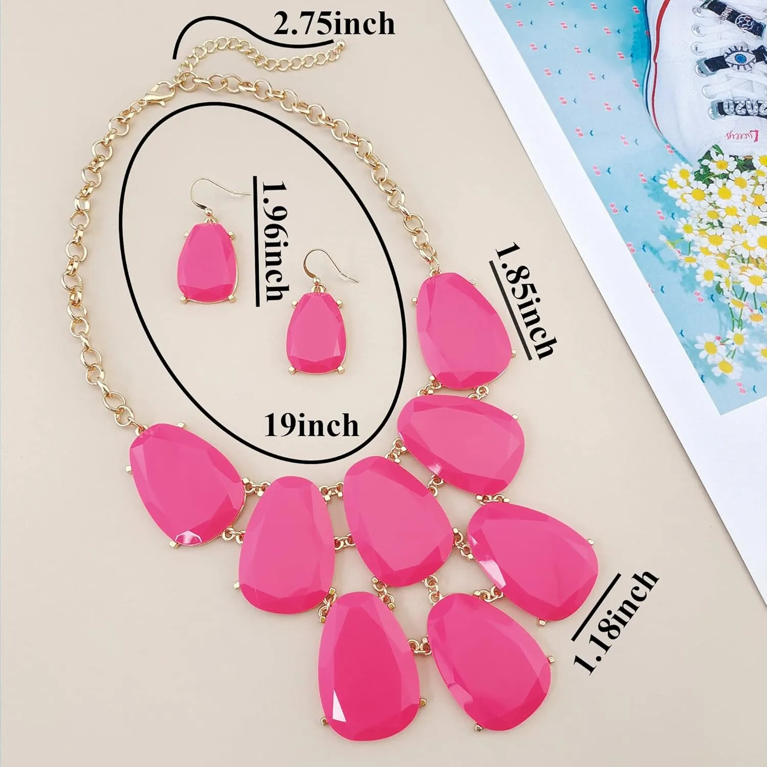 Firstmeet Chunky Bubble Statement Collar Necklace with Earrings for Women