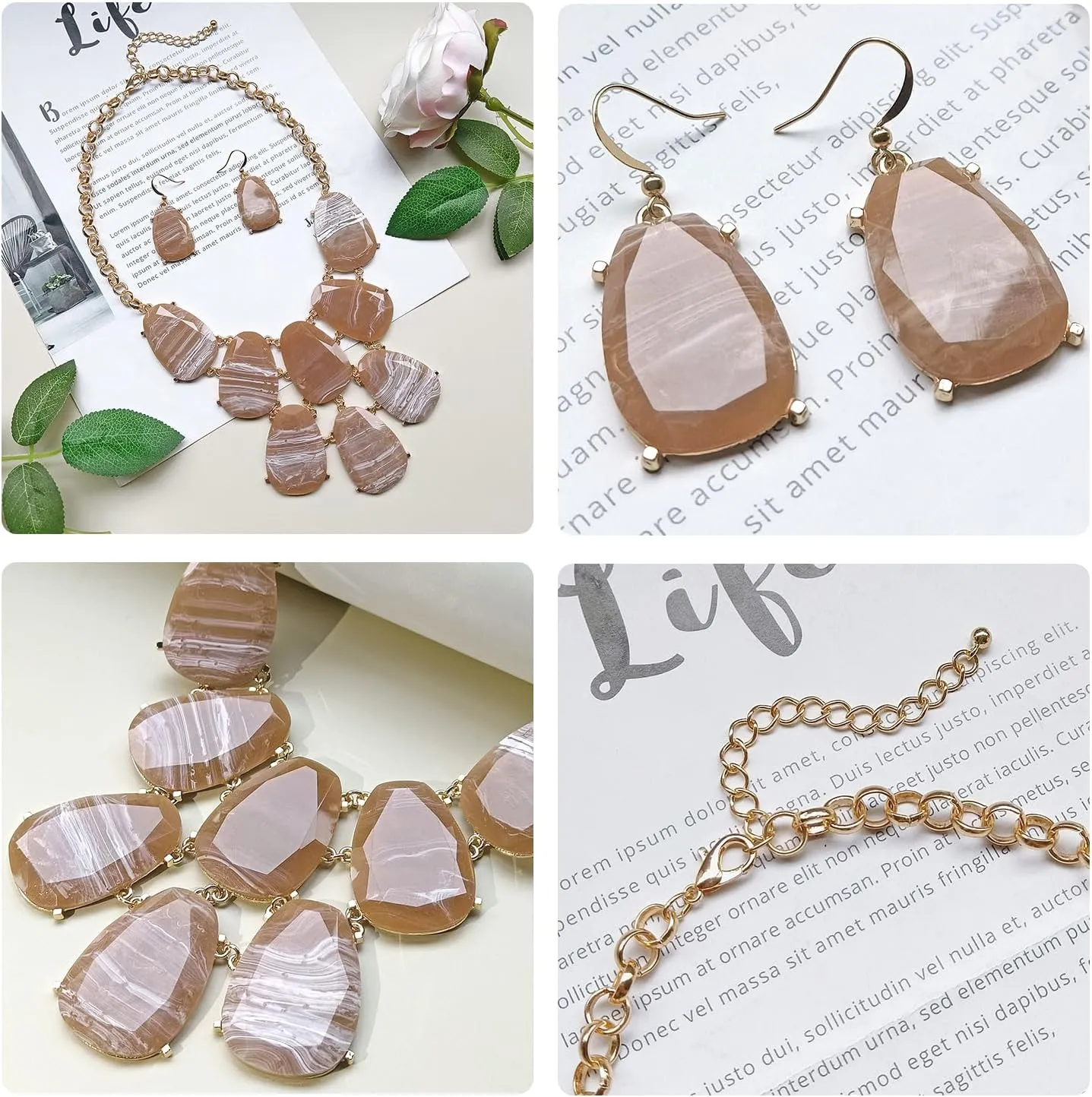 Firstmeet Chunky Bubble Statement Collar Necklace with Earrings for Women