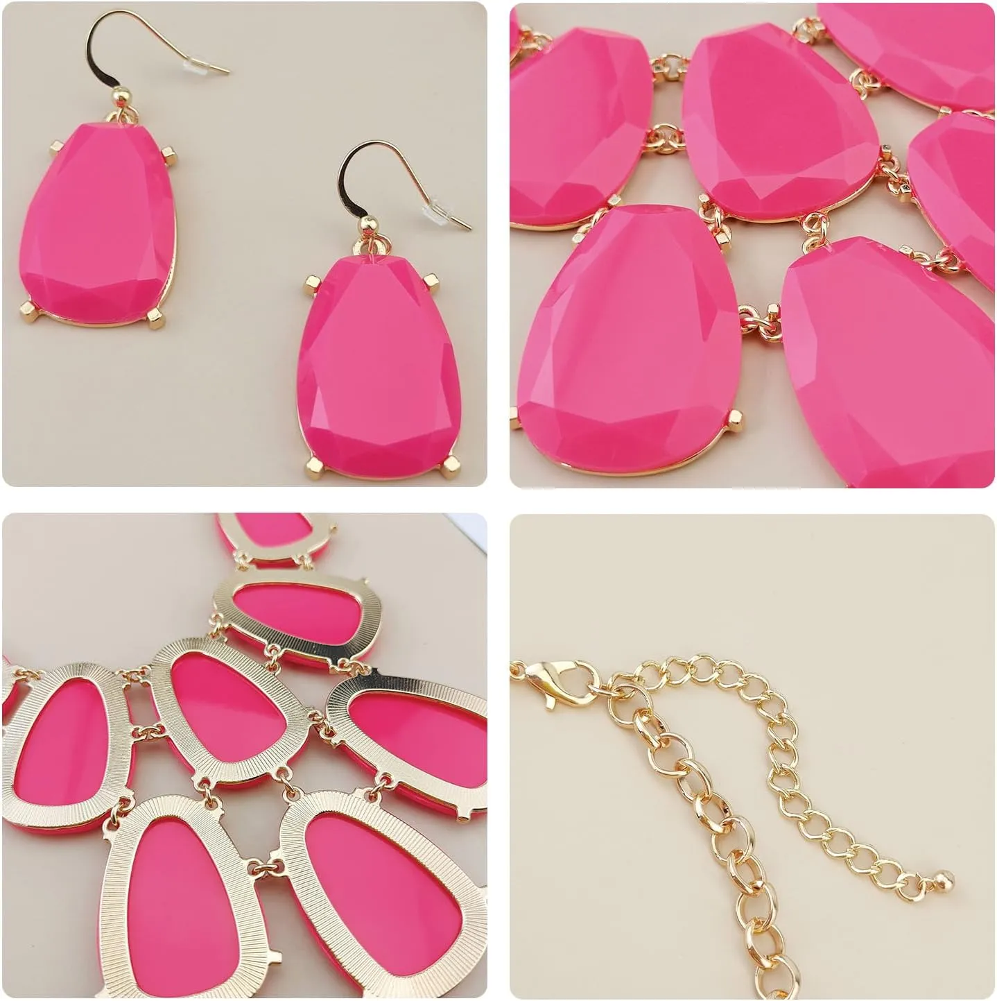 Firstmeet Chunky Bubble Statement Collar Necklace with Earrings for Women