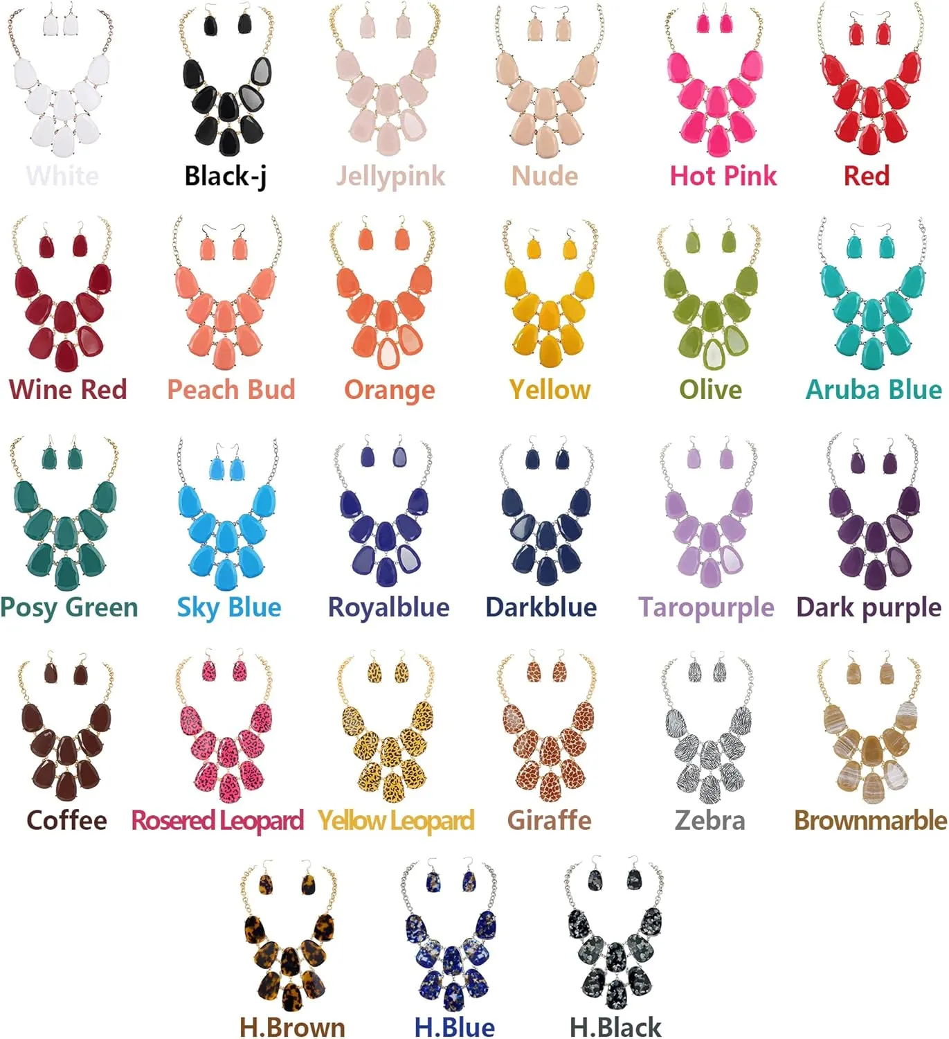 Firstmeet Chunky Bubble Statement Collar Necklace with Earrings for Women