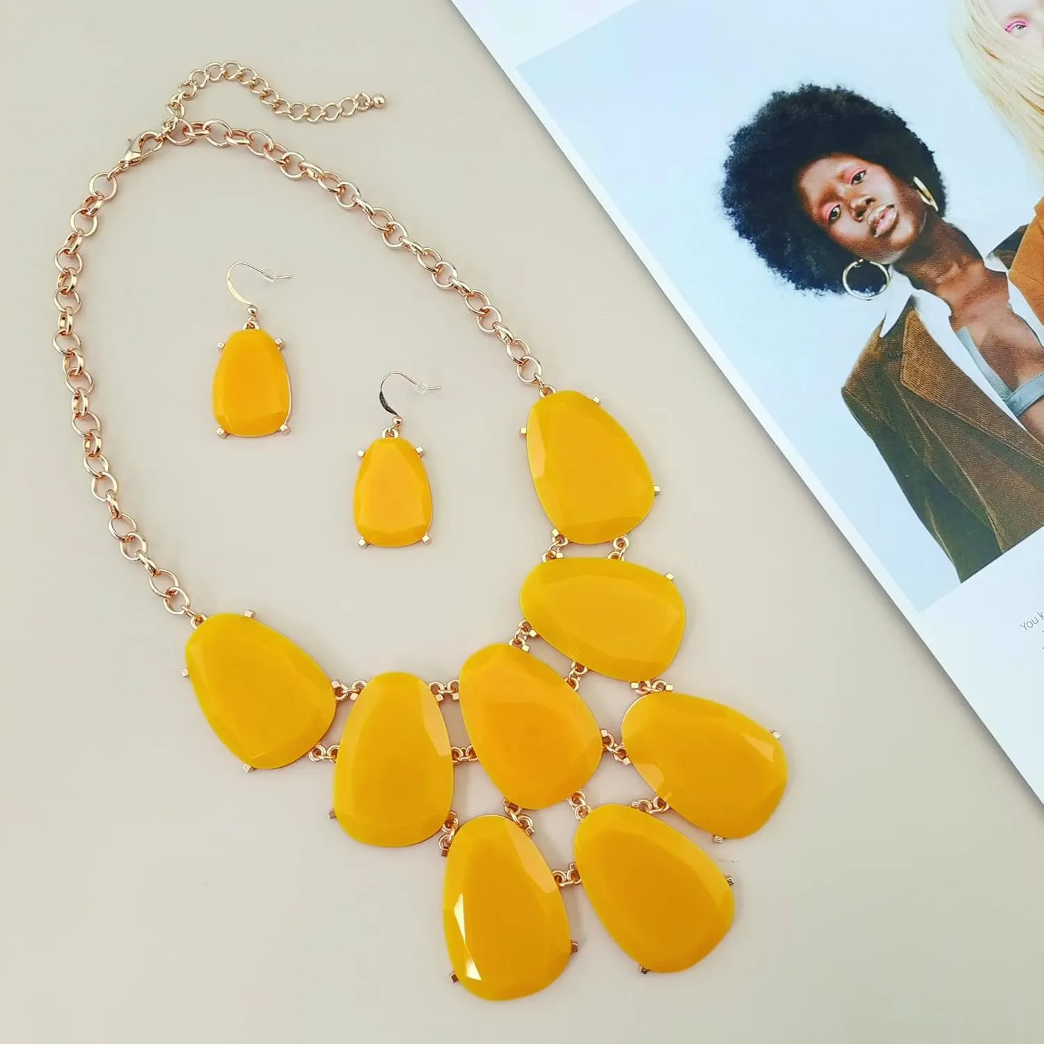 Firstmeet Chunky Bubble Statement Collar Necklace with Earrings for Women