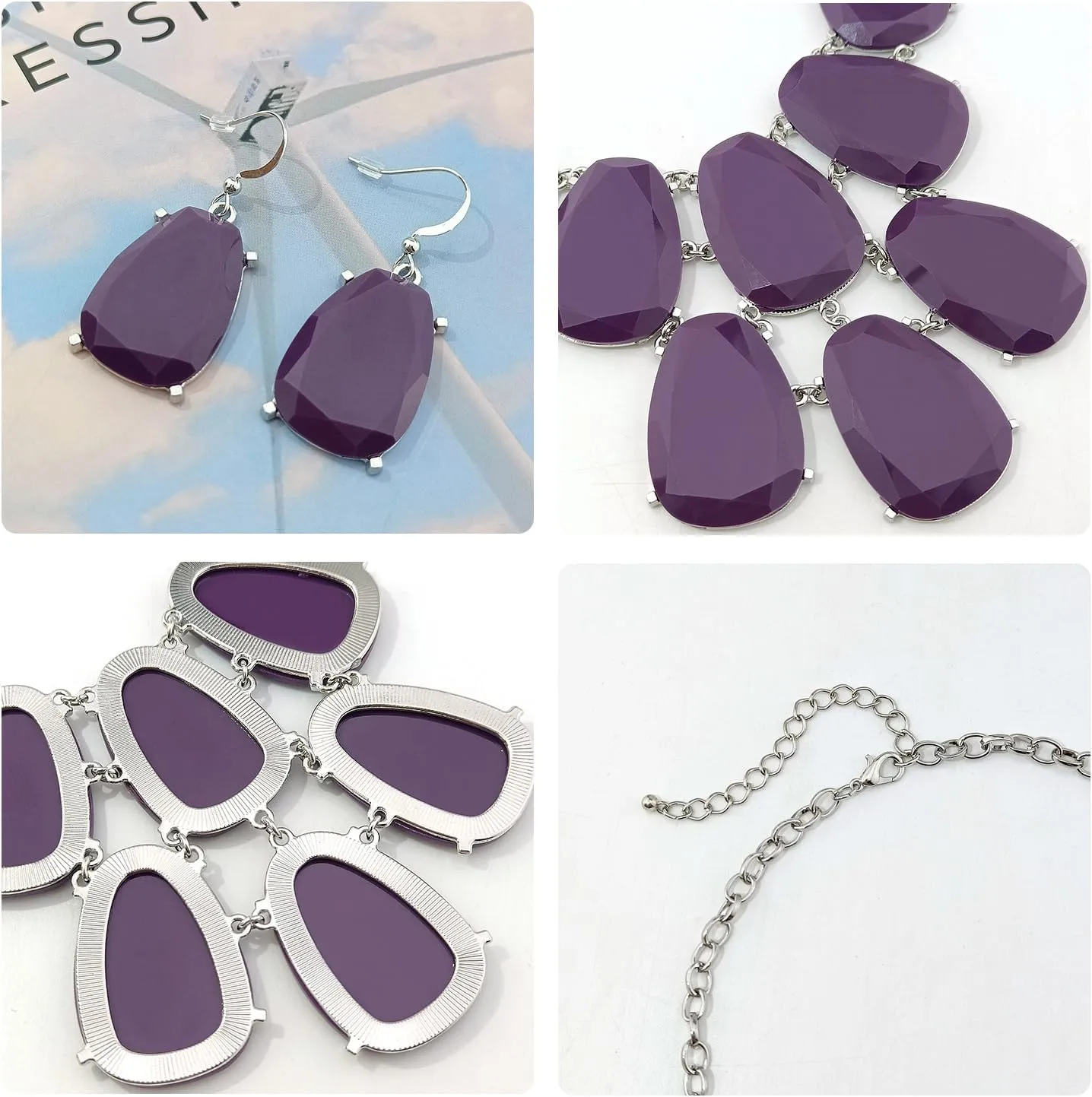 Firstmeet Chunky Bubble Statement Collar Necklace with Earrings for Women