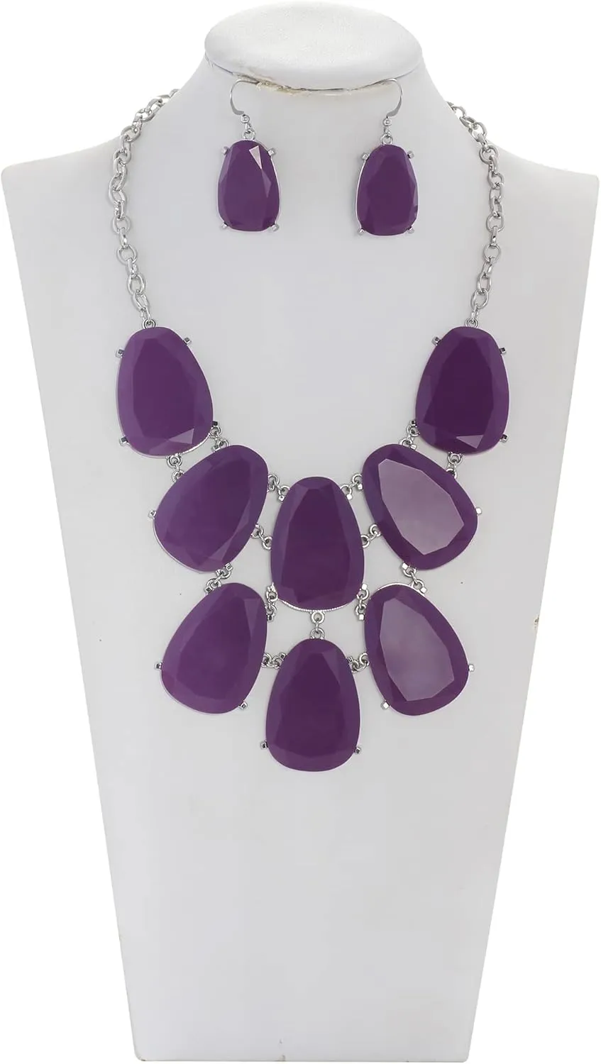 Firstmeet Chunky Bubble Statement Collar Necklace with Earrings for Women