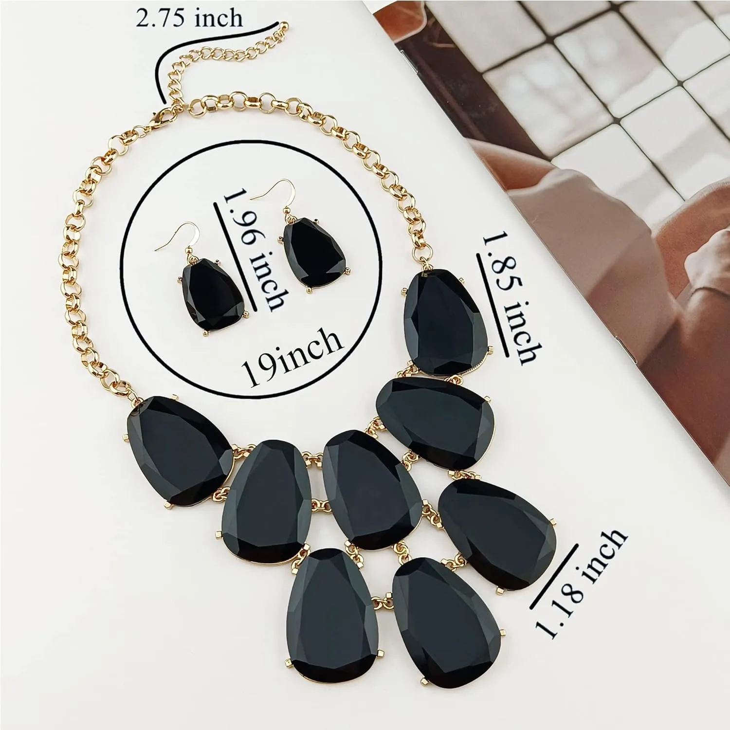 Firstmeet Chunky Bubble Statement Collar Necklace with Earrings for Women