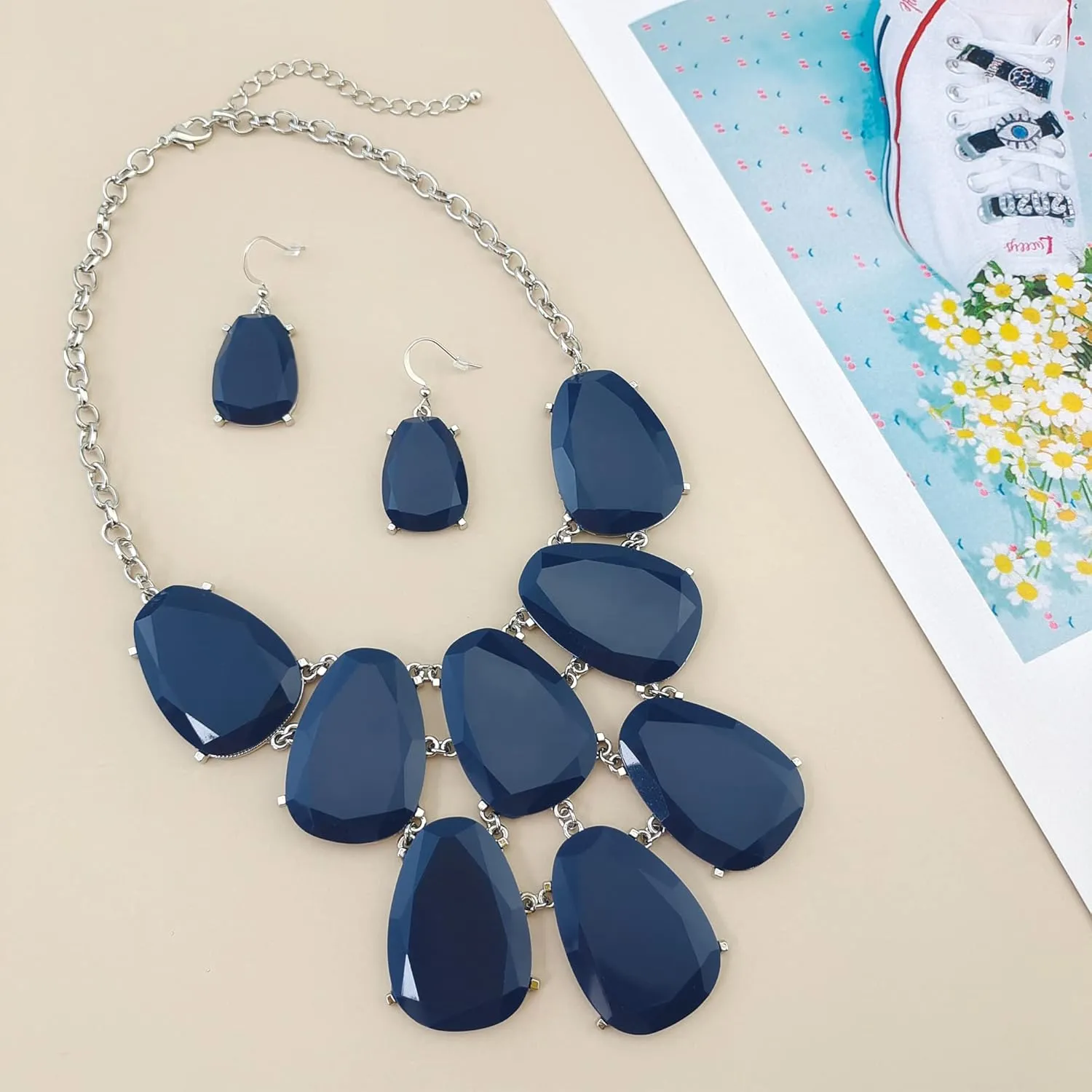 Firstmeet Chunky Bubble Statement Collar Necklace with Earrings for Women