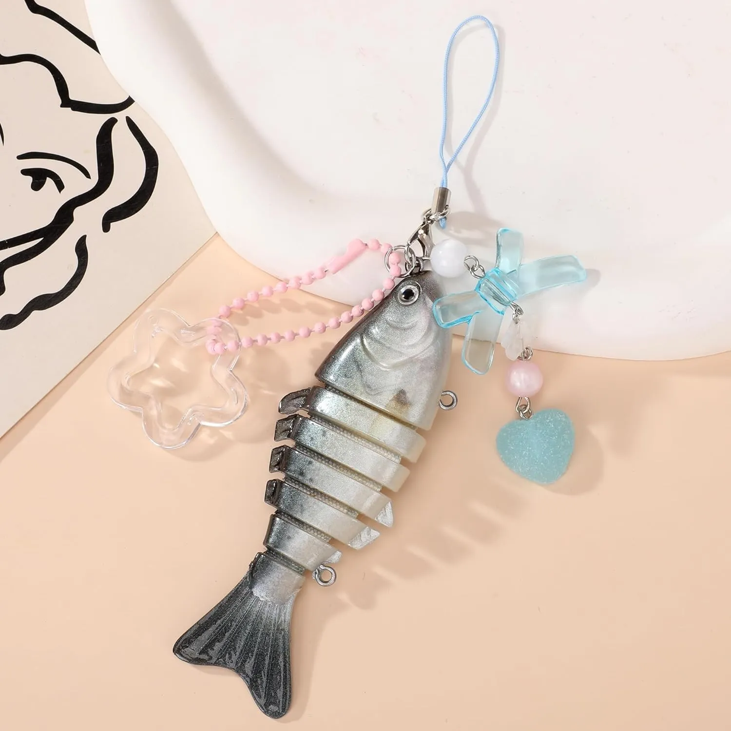 Fish Keychains Funny Fishing Keychains for Fisherman Cute Y2K Phone Charms Bag Charms Purse Accessories