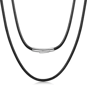 Fiusem Black/Brown Braided String Cord Necklace for Men, 2/3MM Waterproof Leather Cord Chain, Mens Necklace 16-28 Inch