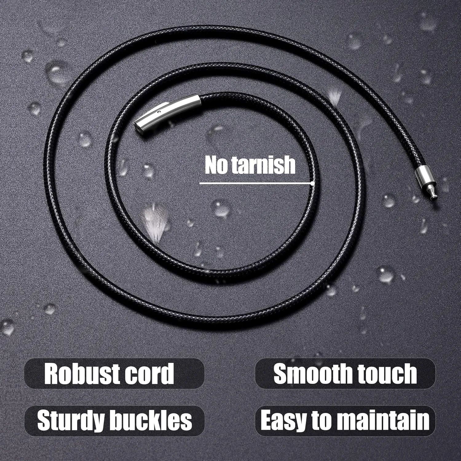 Fiusem Black/Brown Braided String Cord Necklace for Men, 2/3MM Waterproof Leather Cord Chain, Mens Necklace 16-28 Inch