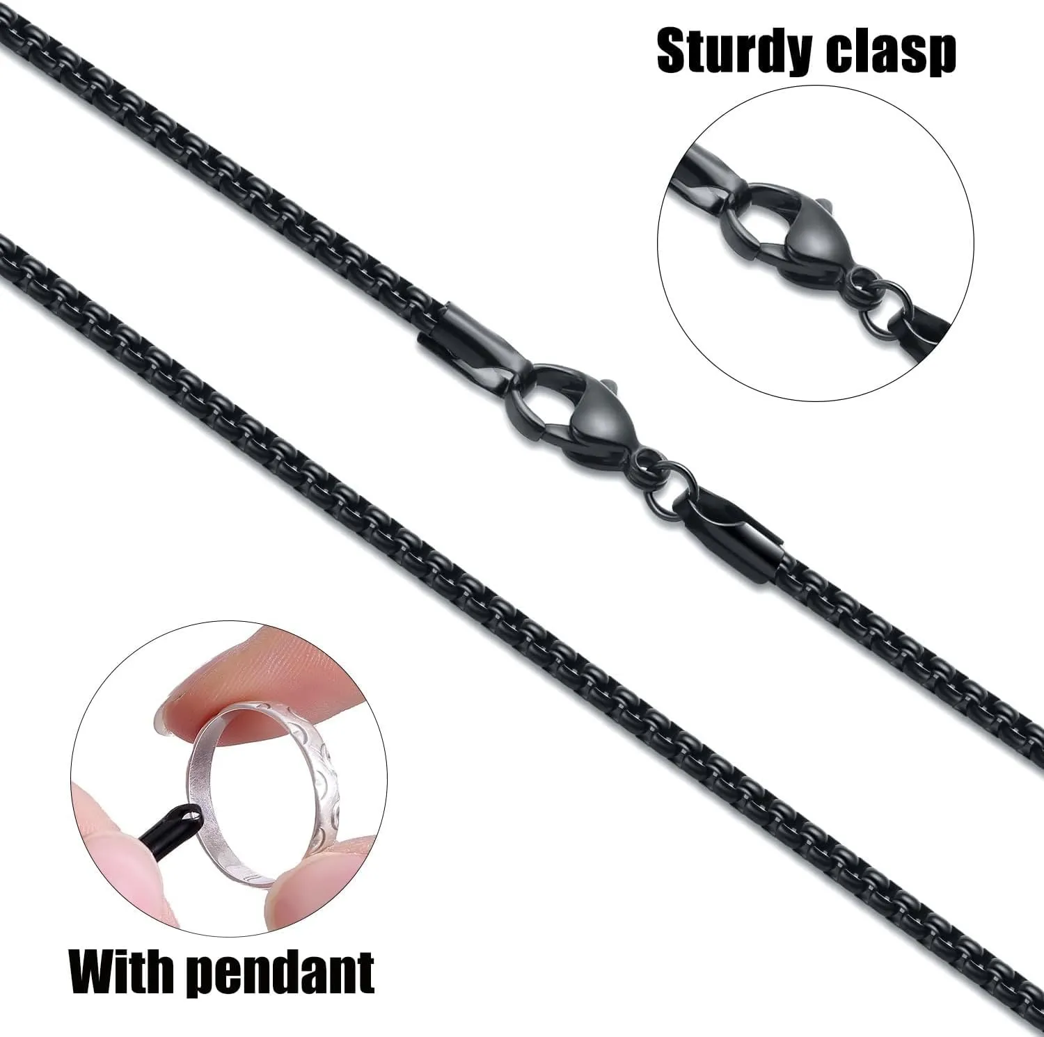 Fiusem Silver Tone/Gold Plated/Black Chain for Men, 2/2.5/3/4/5mm Stainless Steel Necklace for Men and Women, Box Chain 18-28 Inches