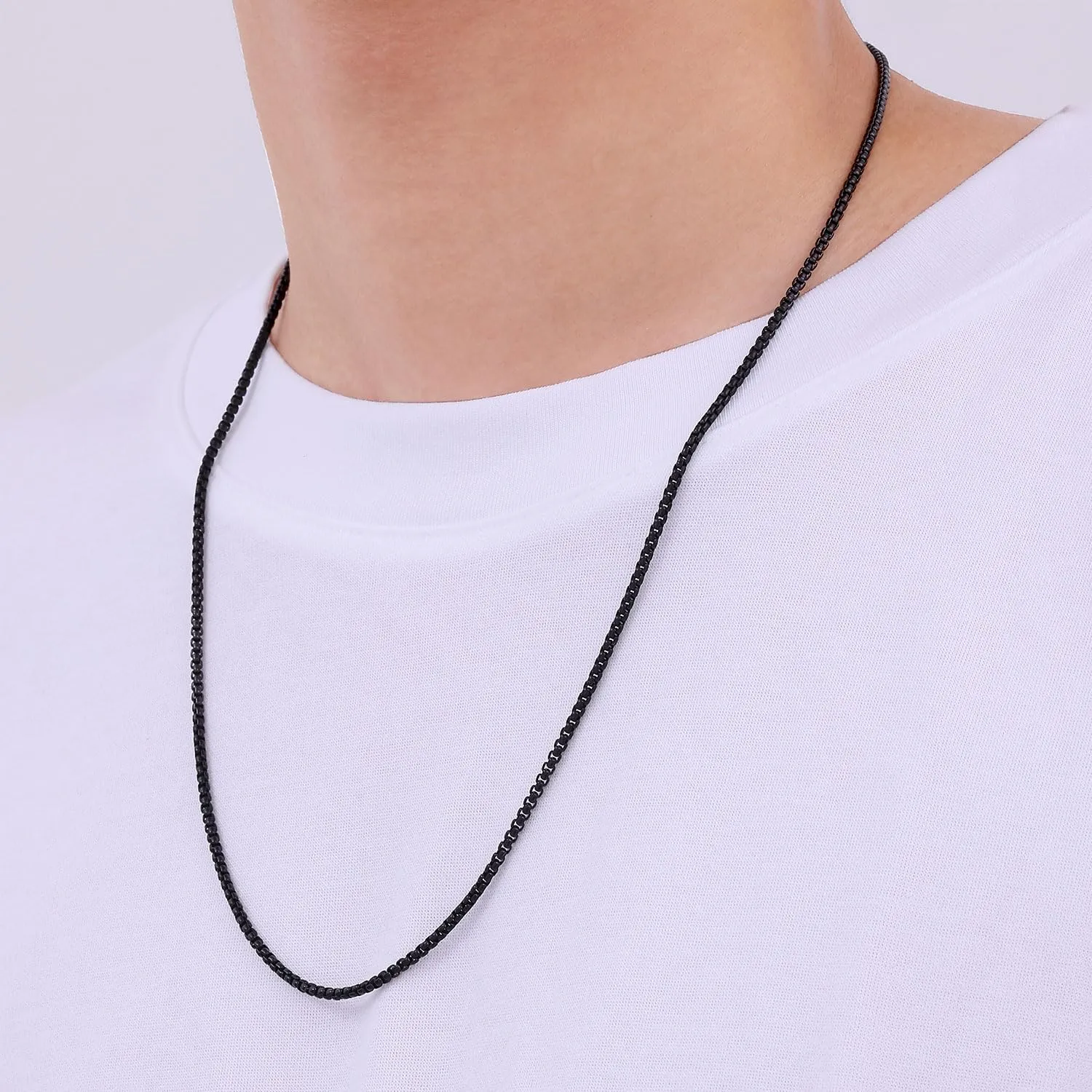 Fiusem Silver Tone/Gold Plated/Black Chain for Men, 2/2.5/3/4/5mm Stainless Steel Necklace for Men and Women, Box Chain 18-28 Inches