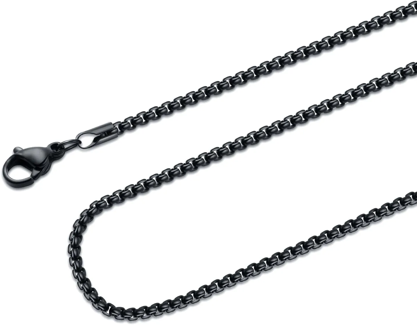 Fiusem Silver Tone/Gold Plated/Black Chain for Men, 2/2.5/3/4/5mm Stainless Steel Necklace for Men and Women, Box Chain 18-28 Inches