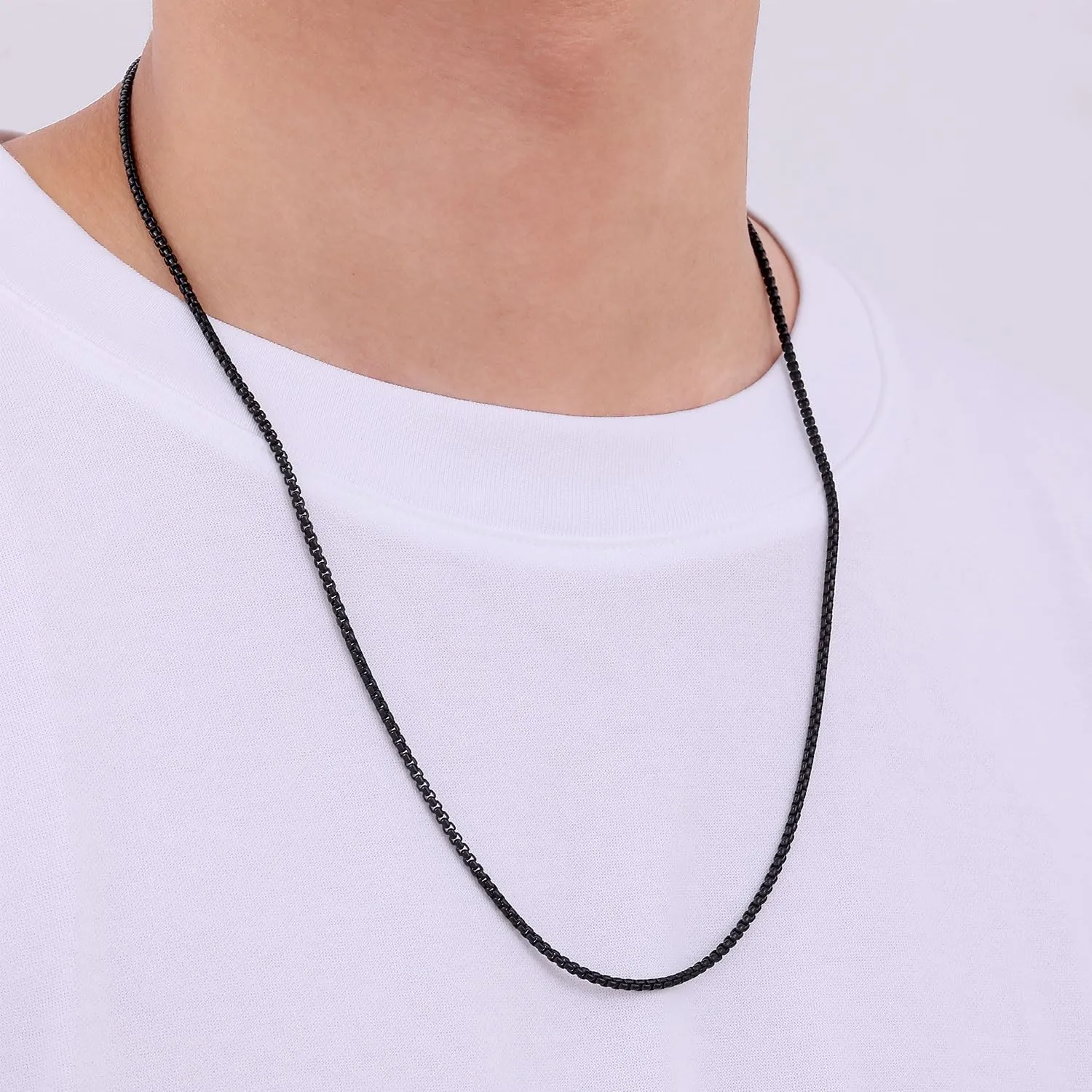 Fiusem Silver Tone/Gold Plated/Black Chain for Men, 2/2.5/3/4/5mm Stainless Steel Necklace for Men and Women, Box Chain 18-28 Inches