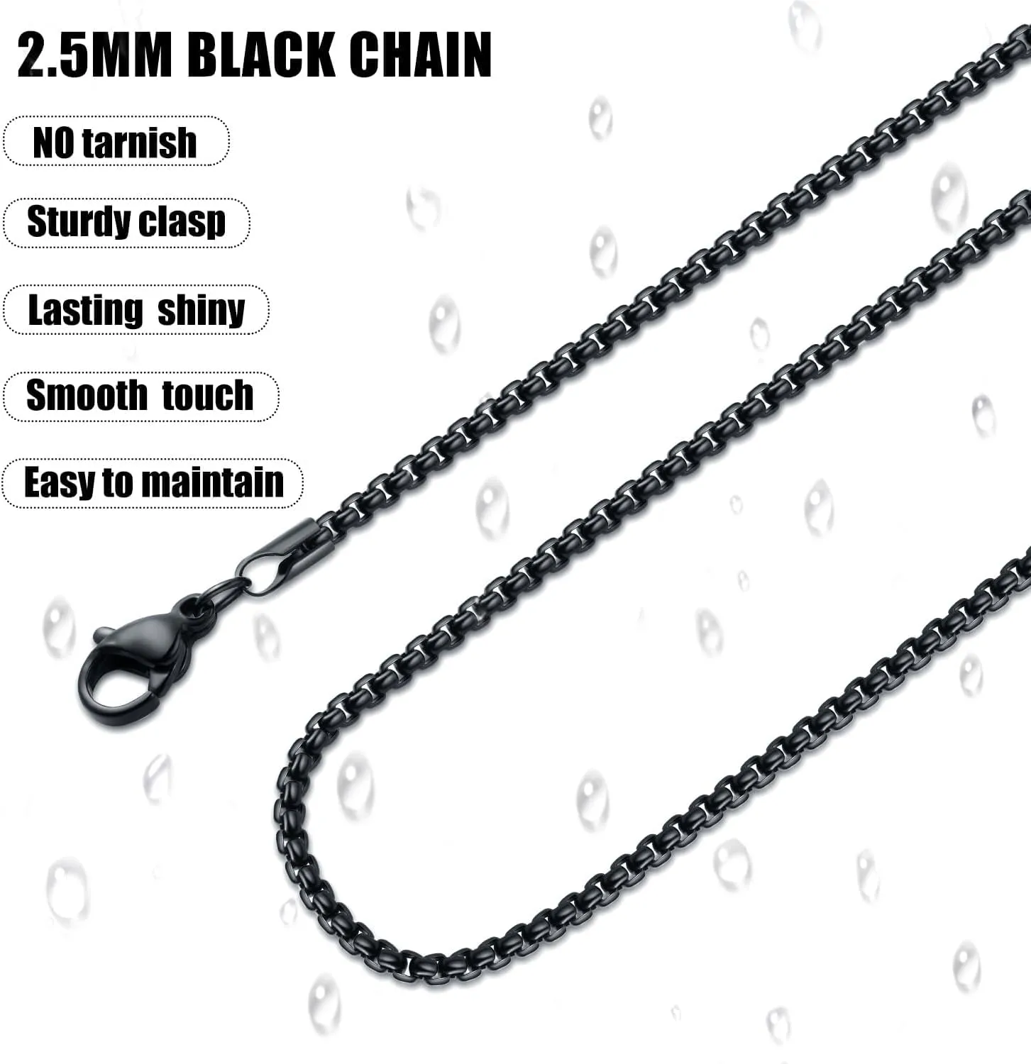 Fiusem Silver Tone/Gold Plated/Black Chain for Men, 2/2.5/3/4/5mm Stainless Steel Necklace for Men and Women, Box Chain 18-28 Inches