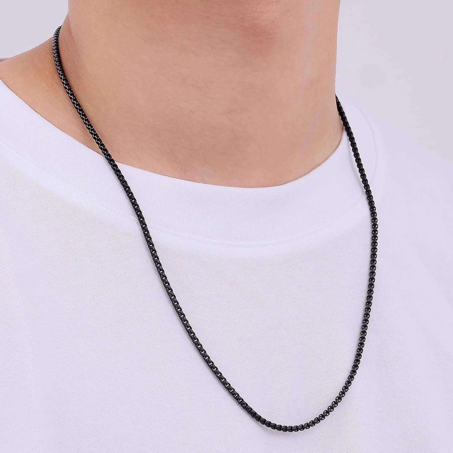 Fiusem Silver Tone/Gold Plated/Black Chain for Men, 2/2.5/3/4/5mm Stainless Steel Necklace for Men and Women, Box Chain 18-28 Inches