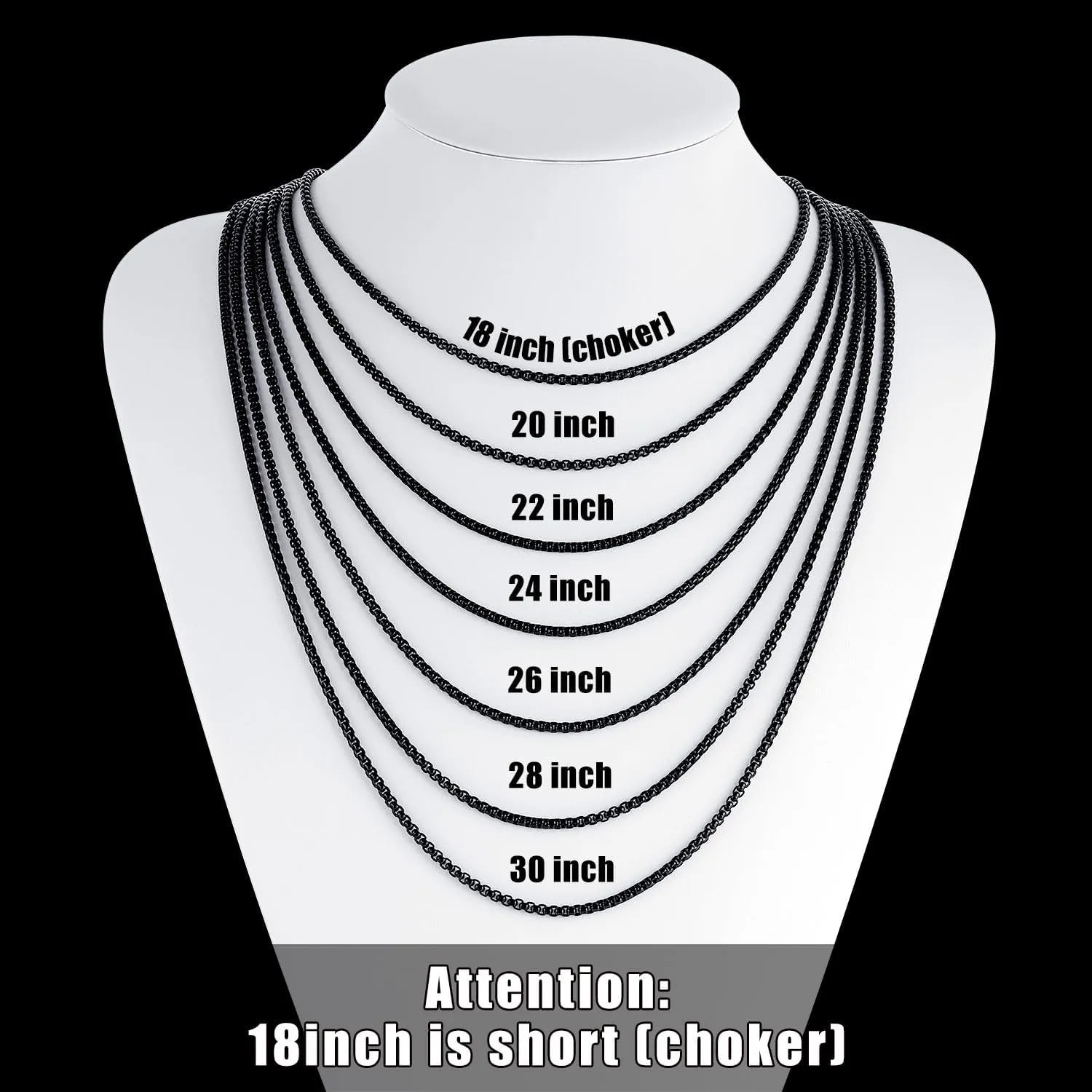Fiusem Silver Tone/Gold Plated/Black Chain for Men, 2/2.5/3/4/5mm Stainless Steel Necklace for Men and Women, Box Chain 18-28 Inches
