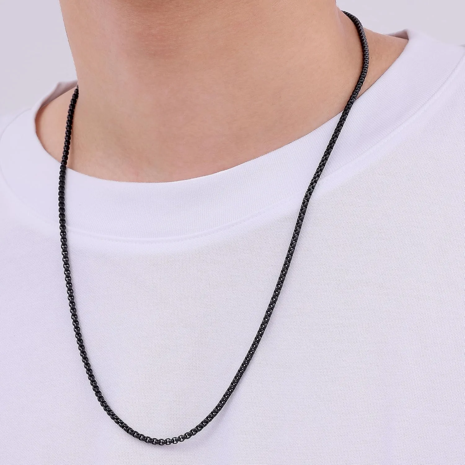Fiusem Silver Tone/Gold Plated/Black Chain for Men, 2/2.5/3/4/5mm Stainless Steel Necklace for Men and Women, Box Chain 18-28 Inches