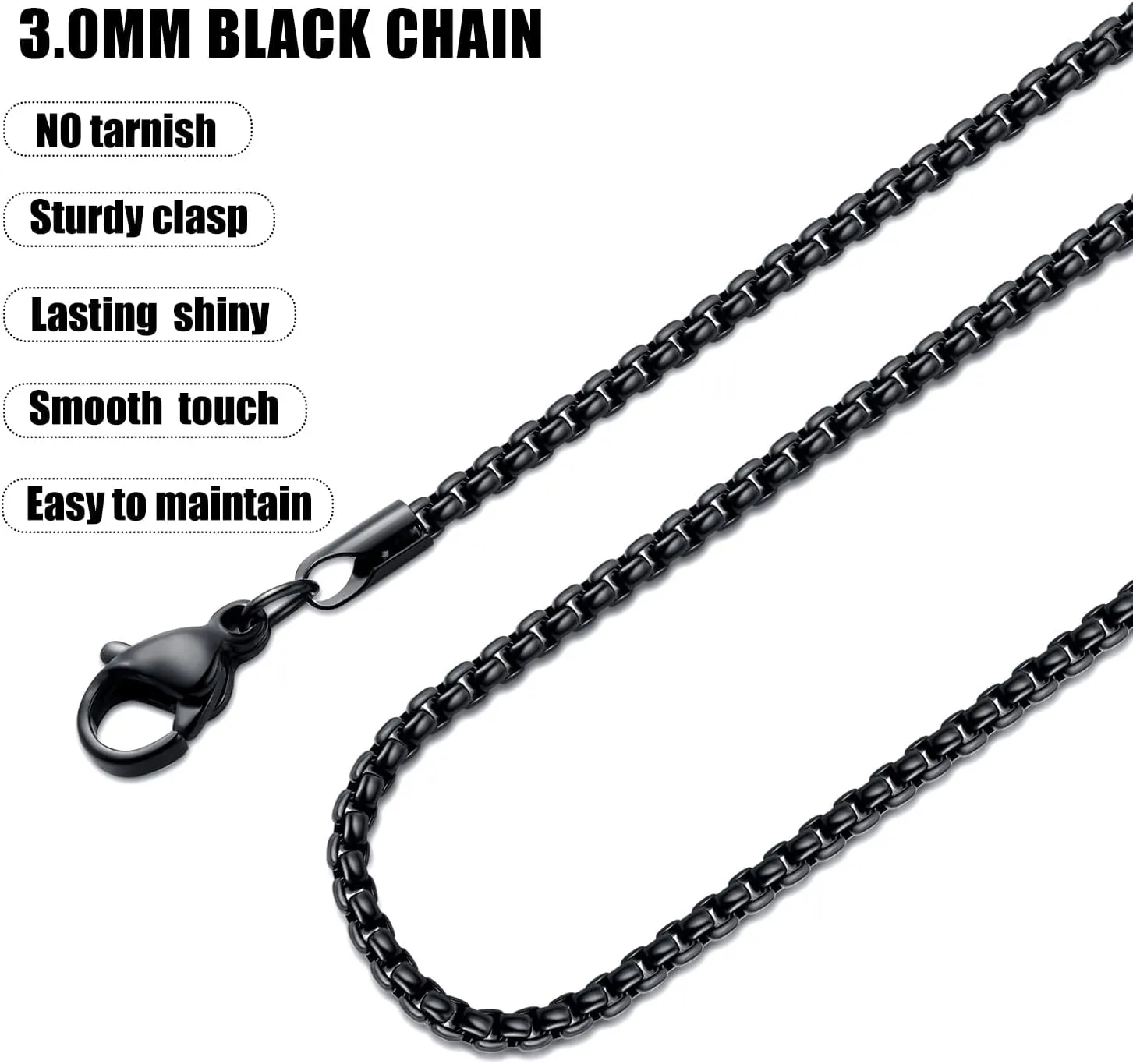 Fiusem Silver Tone/Gold Plated/Black Chain for Men, 2/2.5/3/4/5mm Stainless Steel Necklace for Men and Women, Box Chain 18-28 Inches