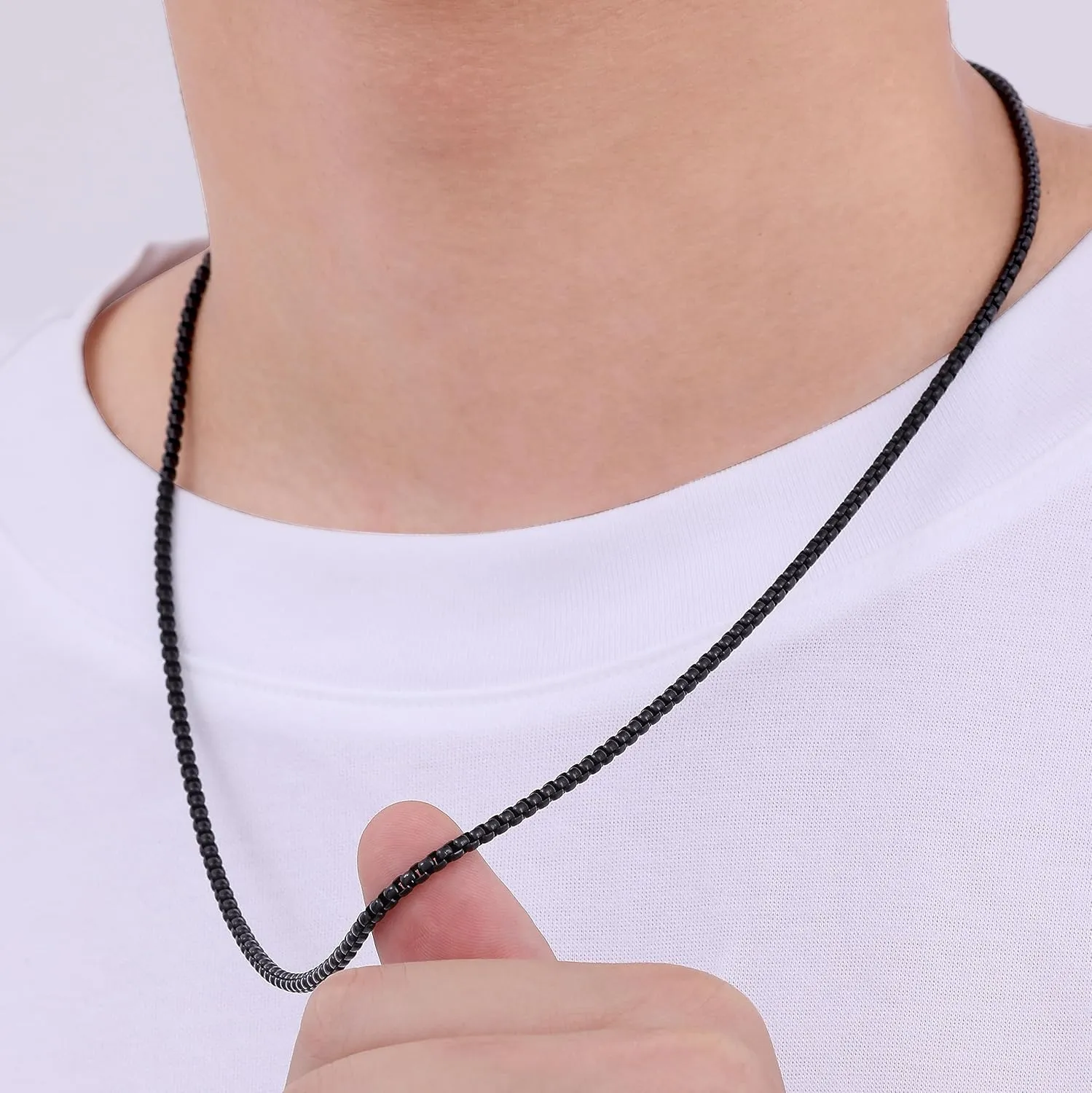 Fiusem Silver Tone/Gold Plated/Black Chain for Men, 2/2.5/3/4/5mm Stainless Steel Necklace for Men and Women, Box Chain 18-28 Inches