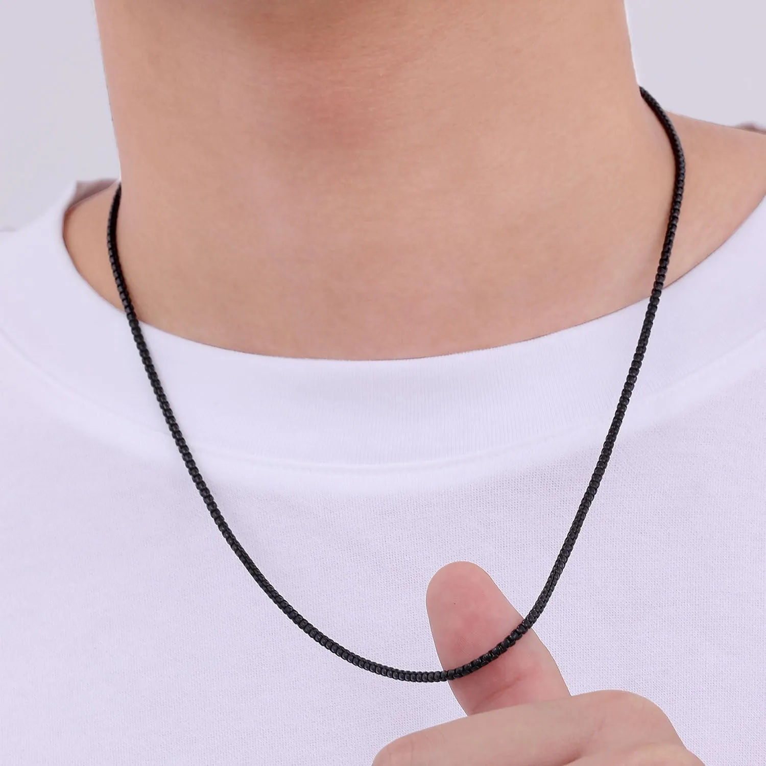 Fiusem Silver Tone/Gold Plated/Black Chain for Men, 2/2.5/3/4/5mm Stainless Steel Necklace for Men and Women, Box Chain 18-28 Inches
