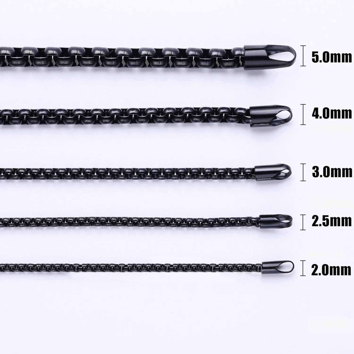 Fiusem Silver Tone/Gold Plated/Black Chain for Men, 2/2.5/3/4/5mm Stainless Steel Necklace for Men and Women, Box Chain 18-28 Inches