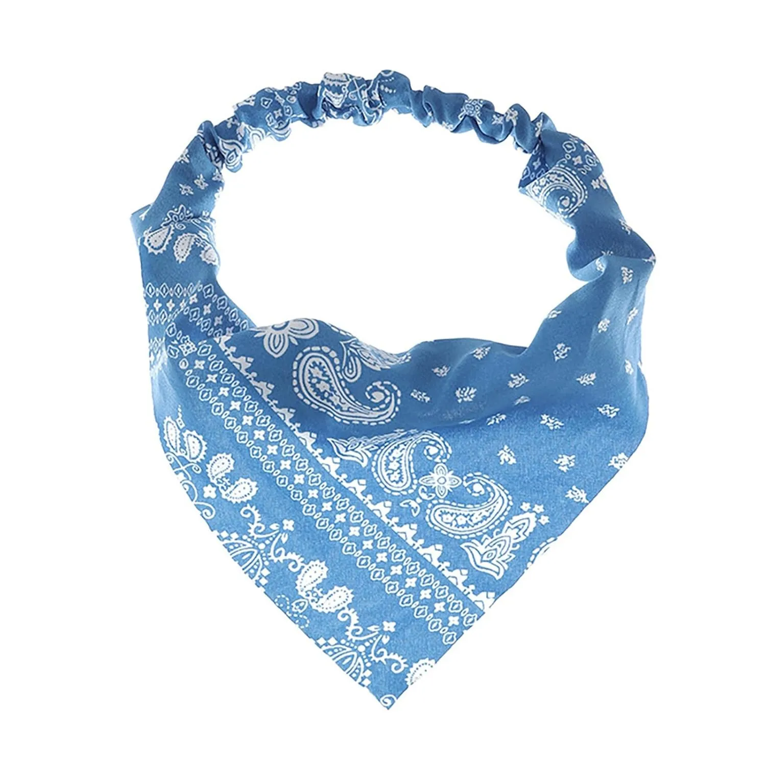 Floral Elastic Triangle Hair Bandanas Boho Scarf Headband Turban Headbands for Women Girls (Blue, One Size)