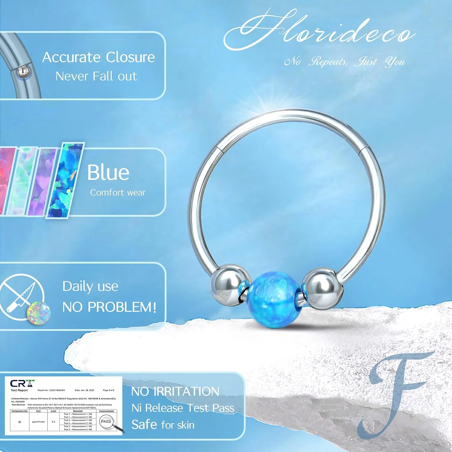 Florideco 6PCS Opal Nose Rings for Women 8mm& 10mm Surgical Steel Nose Ring Hoop L Shaped Nose Rings Studs Hypoallergenic Nostril Septum Cartilage Helix Nose Piercing Jewelry 18G 20G