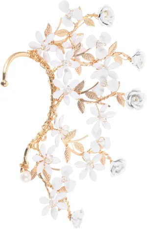 Flower Ear Cuff Clip for Women Non Piercing Ear Crawler Jewelry with Handmade Pearl and Rhinestone Accents Elegant Fairy Design for Bridesmaids and Special
