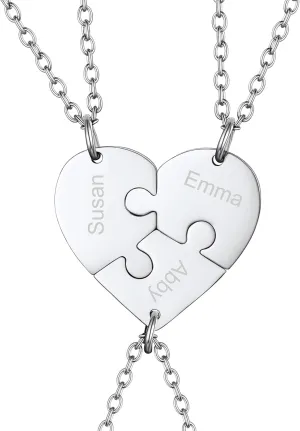 FOCALOOK Matching Necklace for Couples Personalized BFF Heart Puzzle Friendship Pendant 2/3/4/5/6 Pcs Matching Split Heart Engraved Name Customized Birthstone Necklaces for Best Friend(With Gift Box)