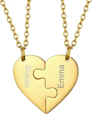 FOCALOOK Matching Necklace for Couples Personalized BFF Heart Puzzle Friendship Pendant 2/3/4/5/6 Pcs Matching Split Heart Engraved Name Customized Birthstone Necklaces for Best Friend(With Gift Box)