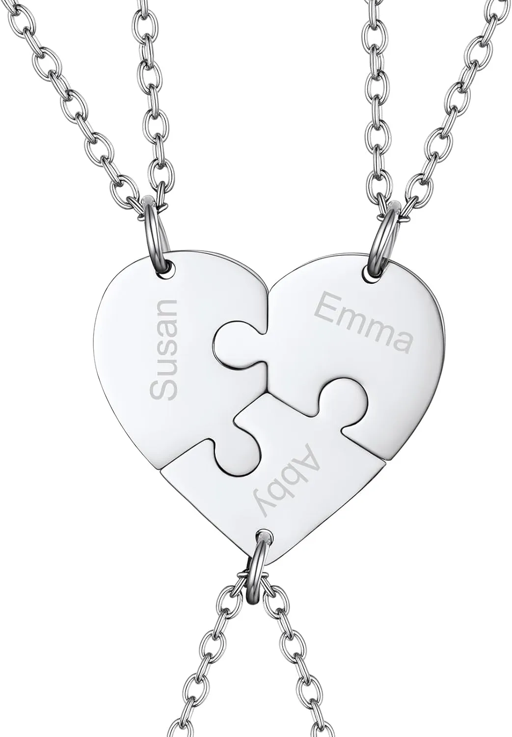 FOCALOOK Matching Necklace for Couples Personalized BFF Heart Puzzle Friendship Pendant 2/3/4/5/6 Pcs Matching Split Heart Engraved Name Customized Birthstone Necklaces for Best Friend(With Gift Box)