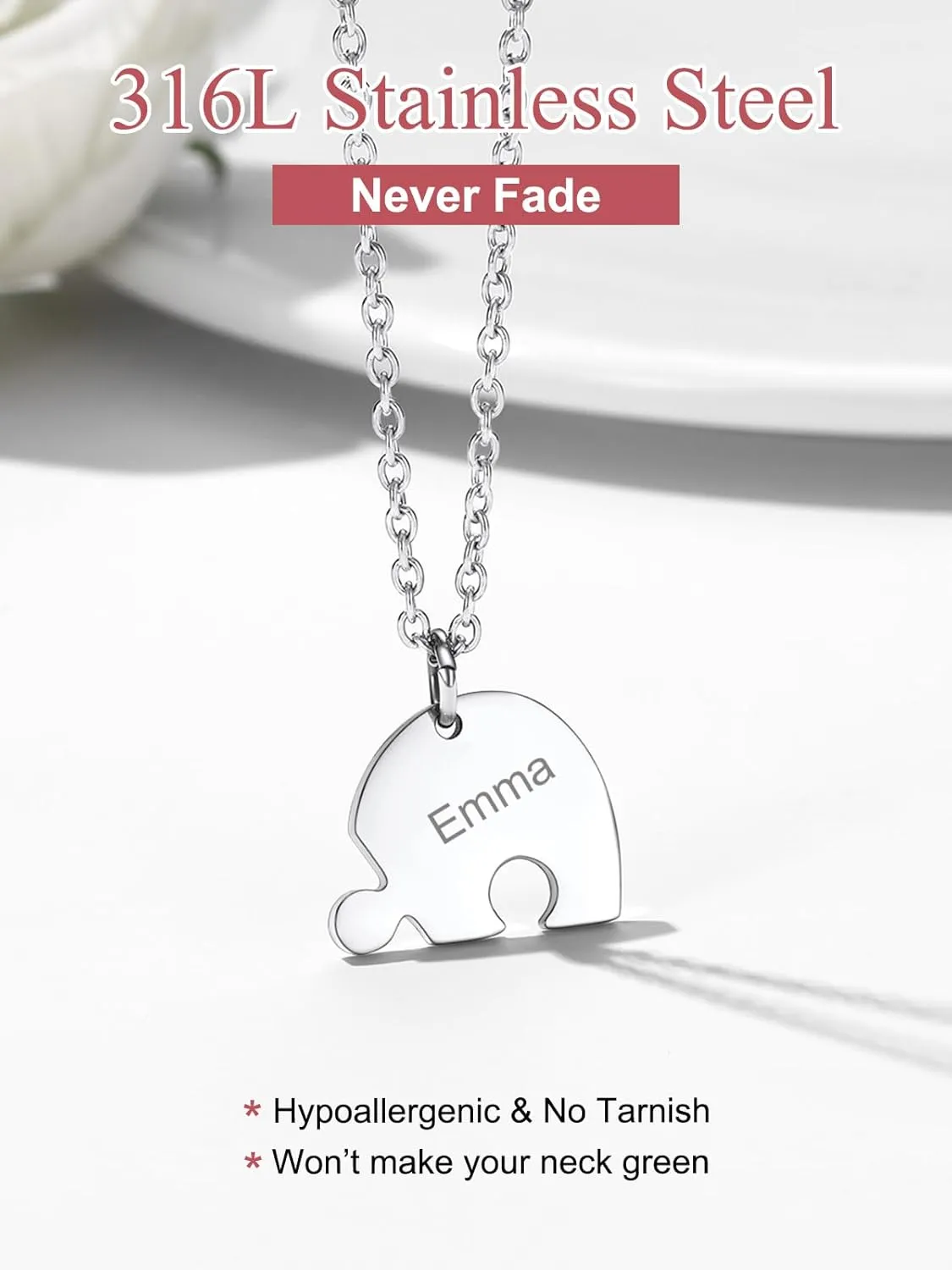 FOCALOOK Matching Necklace for Couples Personalized BFF Heart Puzzle Friendship Pendant 2/3/4/5/6 Pcs Matching Split Heart Engraved Name Customized Birthstone Necklaces for Best Friend(With Gift Box)