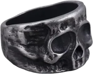 FORUBUS Antique Skull Head Ring, Vintage Skeleton Head Band Ring for Egirl Eboy Punk Style Jewelry, Retro Statement Skull Head Ring for Women Men Biker Gothic Party Halloween Costume Cosplay
