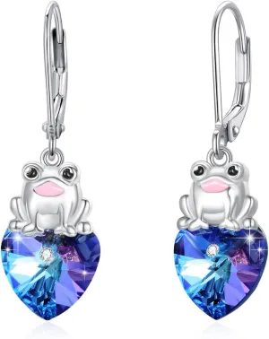 Fox/Frog/Highland Cow/Panda/Sloth Crystal Heart Drop Dangle Earrings for Women 925 Sterling Silver Animal Heart Earrings Fox/Frog/Panda/Sloth Jewelry Christmas for Women