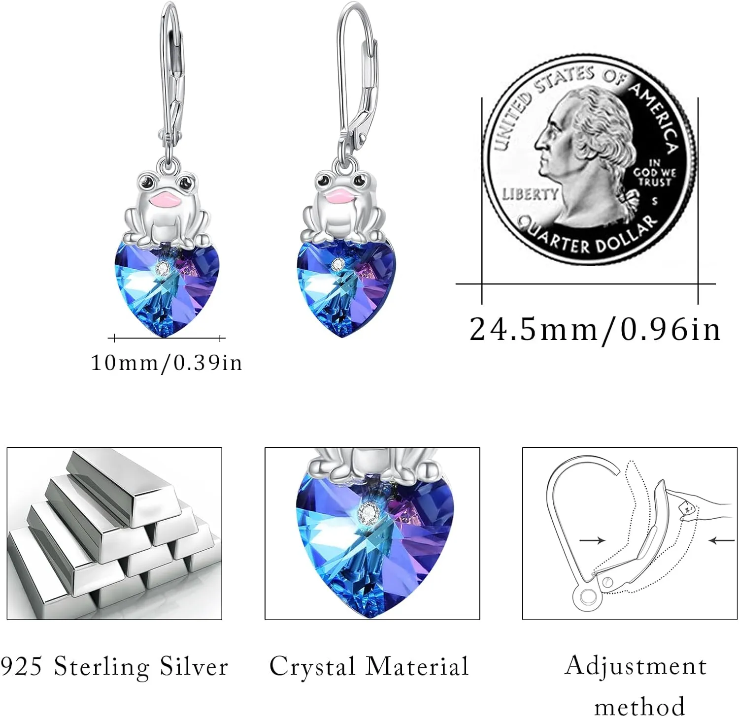 Fox/Frog/Highland Cow/Panda/Sloth Crystal Heart Drop Dangle Earrings for Women 925 Sterling Silver Animal Heart Earrings Fox/Frog/Panda/Sloth Jewelry Christmas for Women