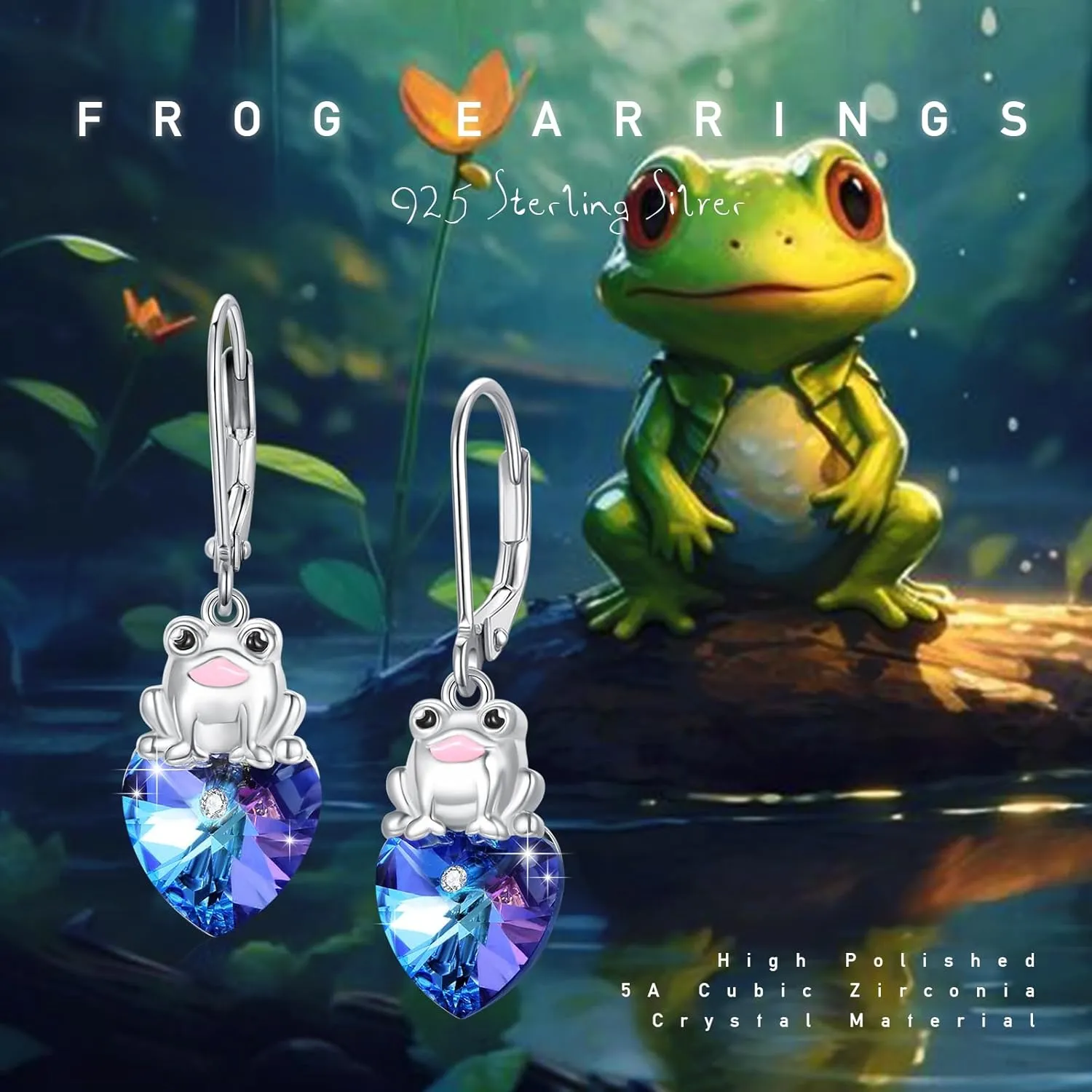 Fox/Frog/Highland Cow/Panda/Sloth Crystal Heart Drop Dangle Earrings for Women 925 Sterling Silver Animal Heart Earrings Fox/Frog/Panda/Sloth Jewelry Christmas for Women
