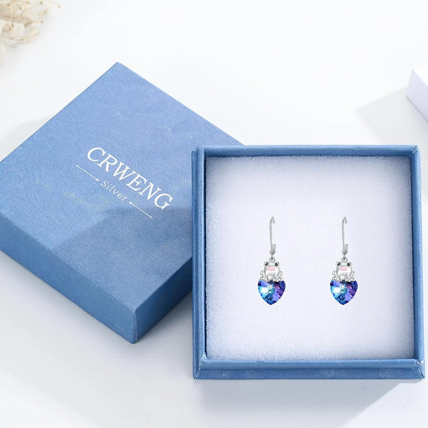 Fox/Frog/Highland Cow/Panda/Sloth Crystal Heart Drop Dangle Earrings for Women 925 Sterling Silver Animal Heart Earrings Fox/Frog/Panda/Sloth Jewelry Christmas for Women