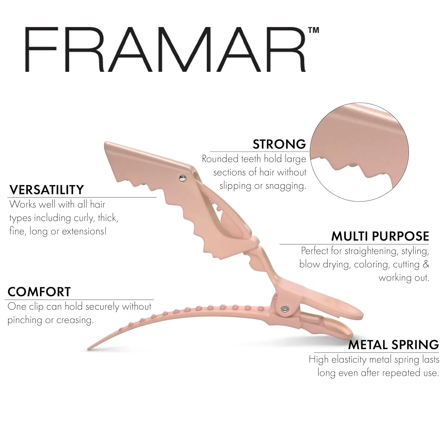 FRAMAR Neutral Alligator Clips For Hair Styling 10 Pack  Professional Alligator Hair Clips For Women, Hair Clip For Women, Salon Hair Clips For Styling  Firm Hold Without Slipping