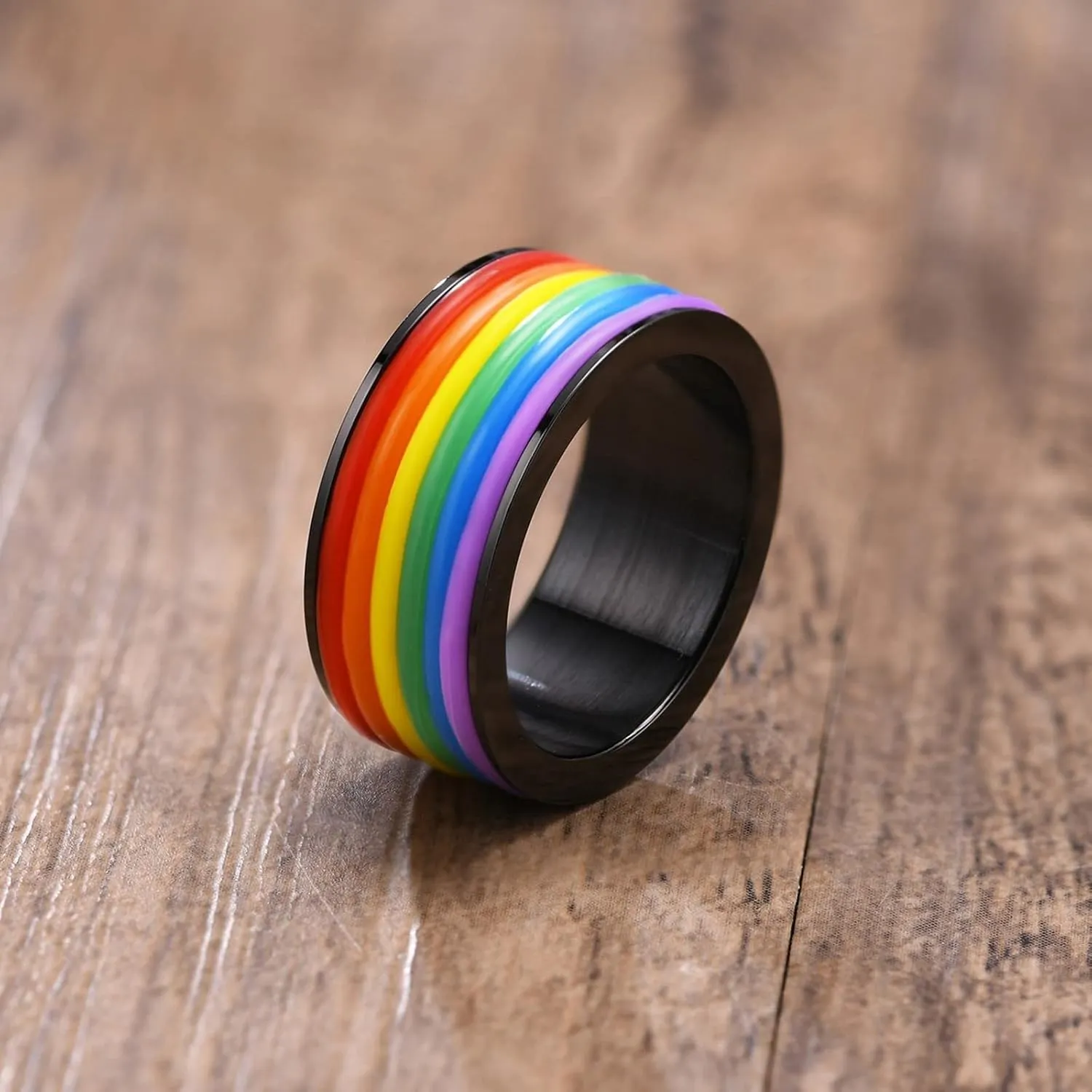 Friendship Rings for Women, Stainless Steel Rings for Men 9mm Black LGBT Ring with Silicone Circle Engagement Couple Rings