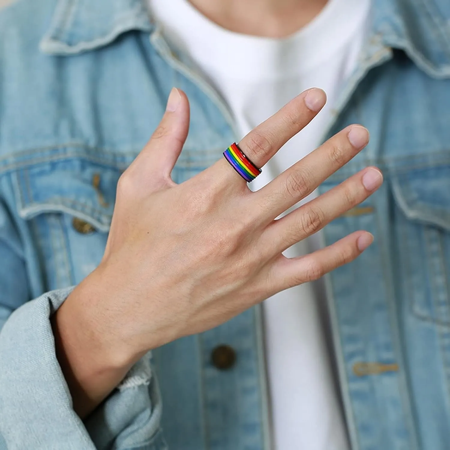 Friendship Rings for Women, Stainless Steel Rings for Men 9mm Black LGBT Ring with Silicone Circle Engagement Couple Rings