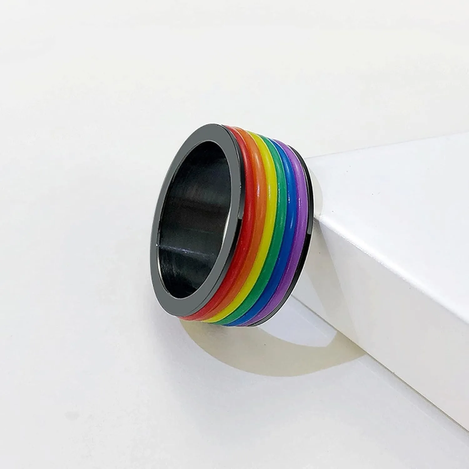 Friendship Rings for Women, Stainless Steel Rings for Men 9mm Black LGBT Ring with Silicone Circle Engagement Couple Rings
