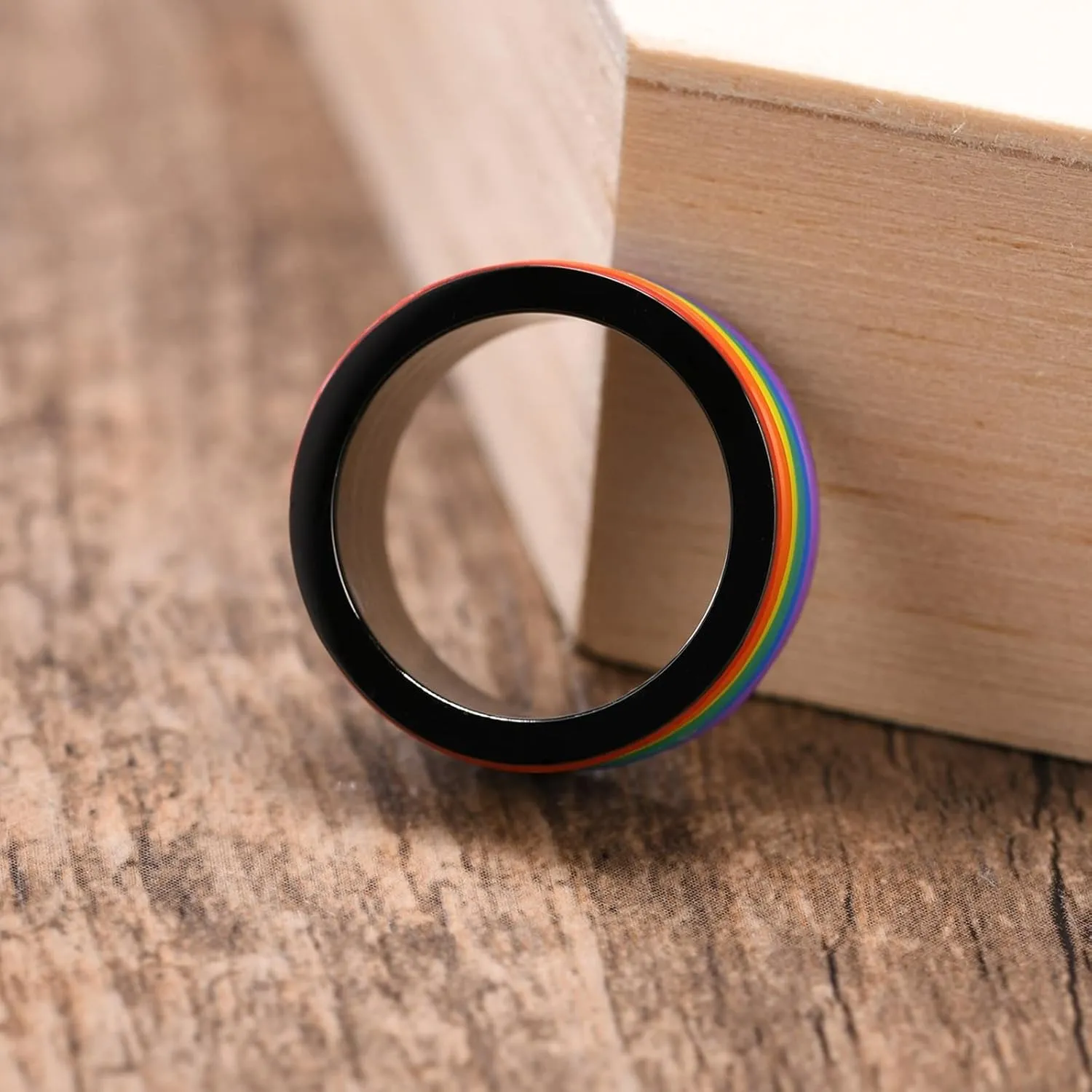 Friendship Rings for Women, Stainless Steel Rings for Men 9mm Black LGBT Ring with Silicone Circle Engagement Couple Rings