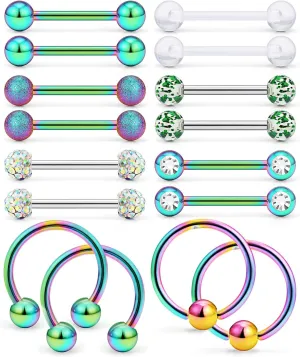 Ftovosyo 16Pcs Nipple Piercing Jewelry 14G Surgical Steel Nipple Rings Hoop Rings Retainer Piercing Jewelry for Women Men 14MM (9/16 Inch)