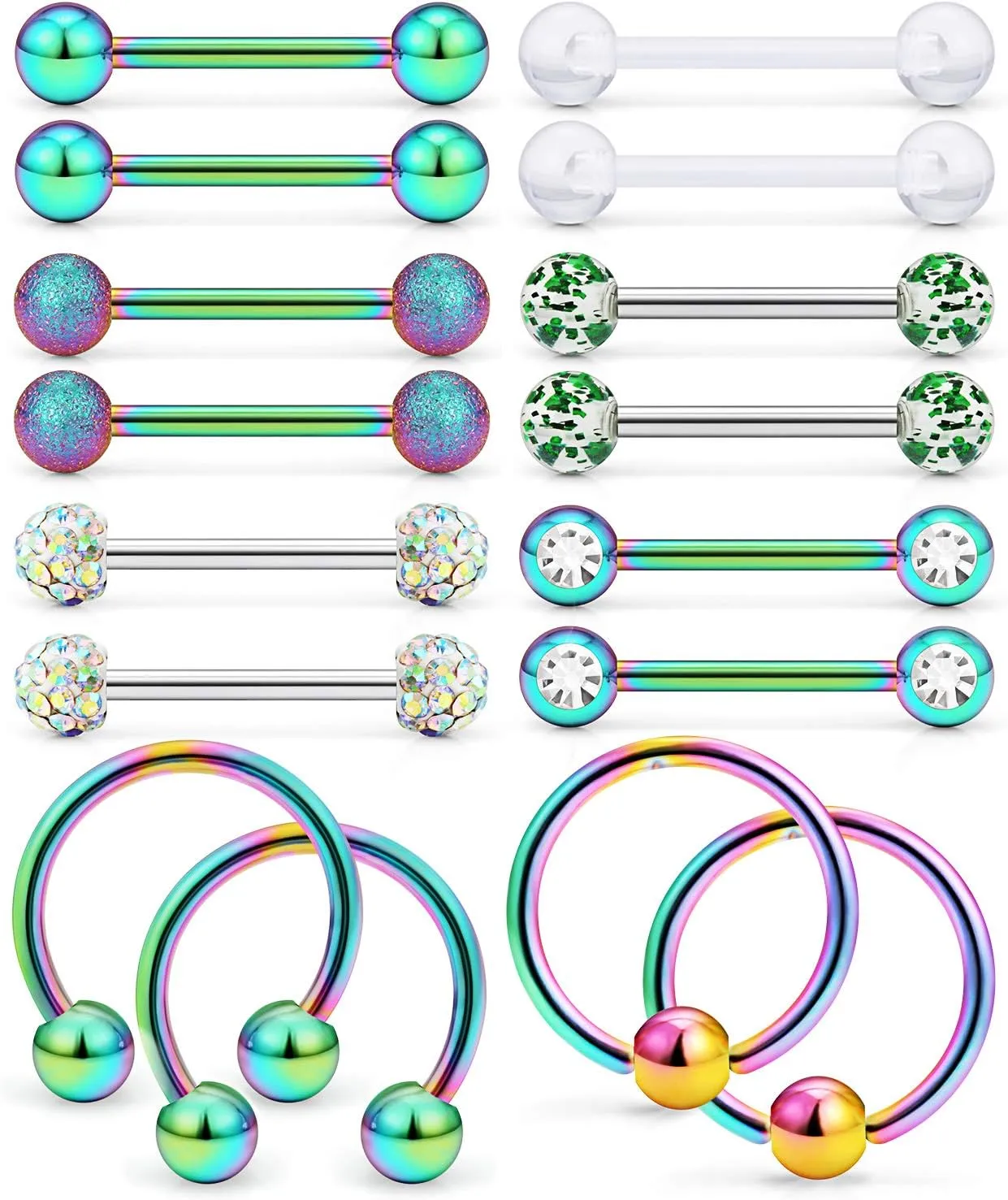 Ftovosyo 16Pcs Nipple Piercing Jewelry 14G Surgical Steel Nipple Rings Hoop Rings Retainer Piercing Jewelry for Women Men 14MM (9/16 Inch)